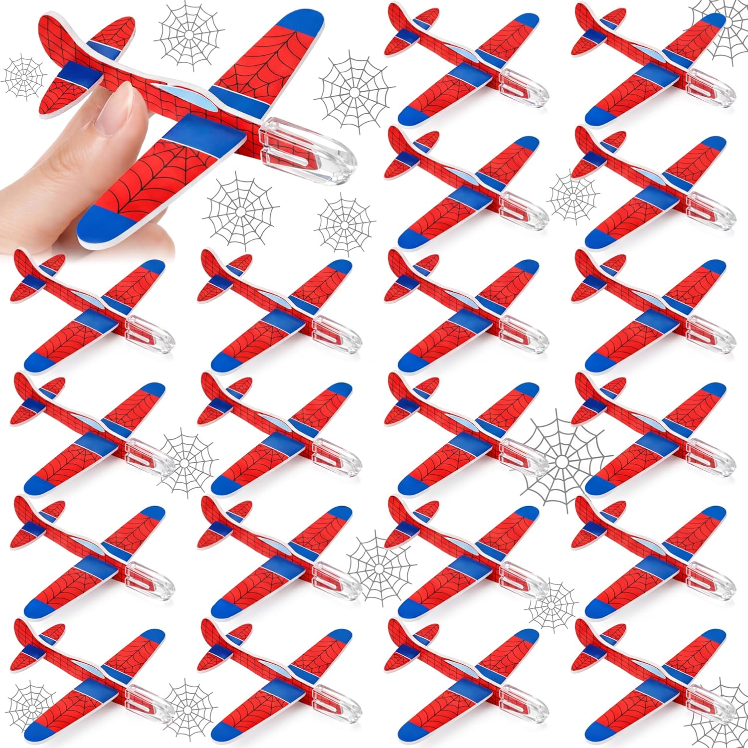 Skylety 50 Pcs Spider Web Themed Foam Gliders Airplane Toys for Kids, Foam Paper Airplane, Spider Web Birthday Party Favors Goodie Bag Stuffers Outdoor Flying Toys Bulk Prizes for Kids Classroom