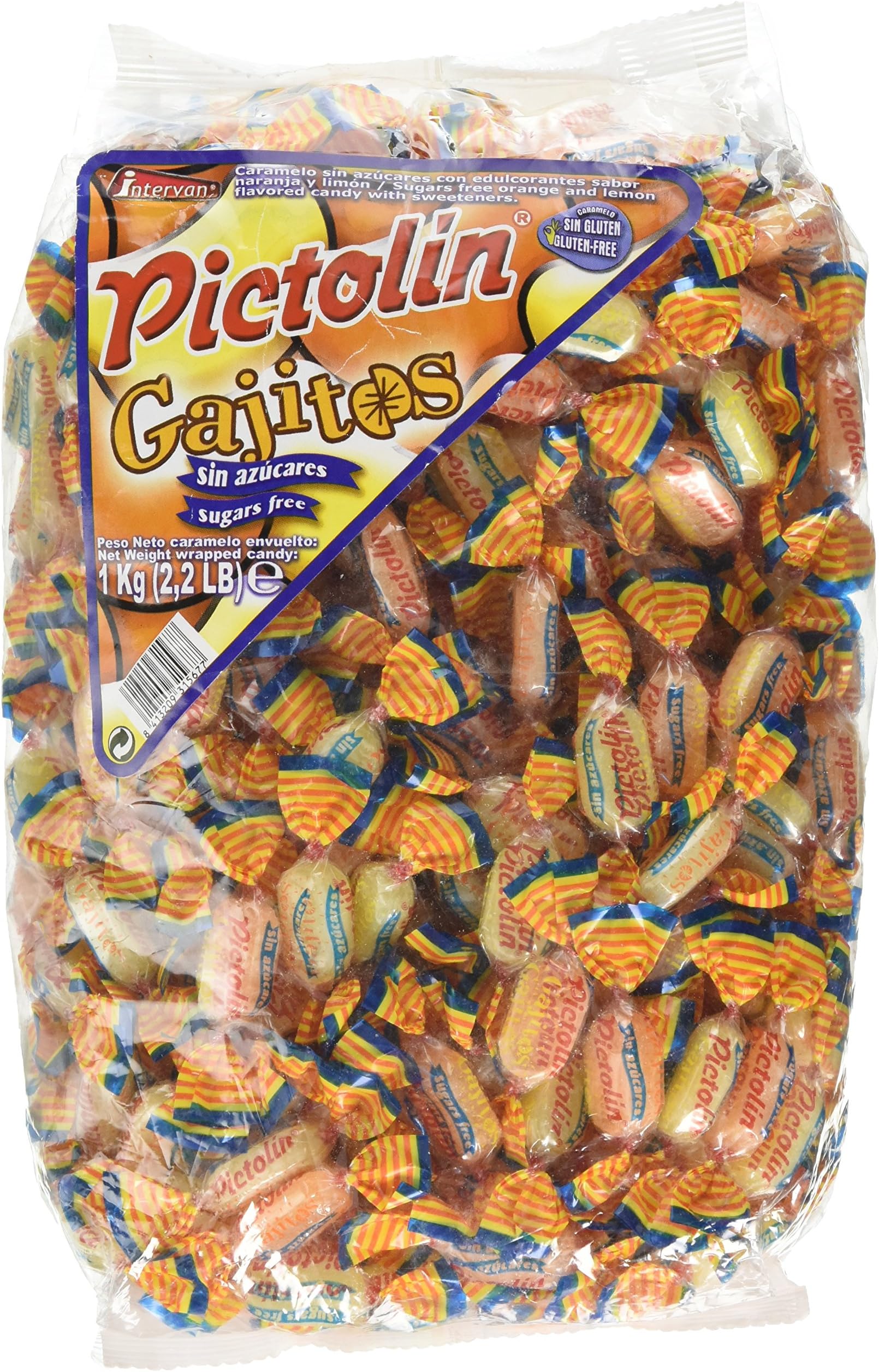Intervan Pictolin Gajitos Sugar Free Orange and Lemon Slices Hard Boiled Sweets, 1 kg