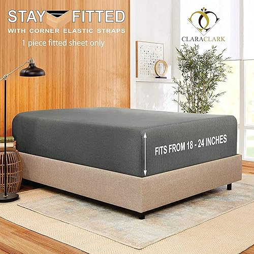 Clara Clark Sábana bajera ajustable de tamaño individual, solo sábana bajera. Mantente en forma en colchón con correas elásticas en las esquinas,