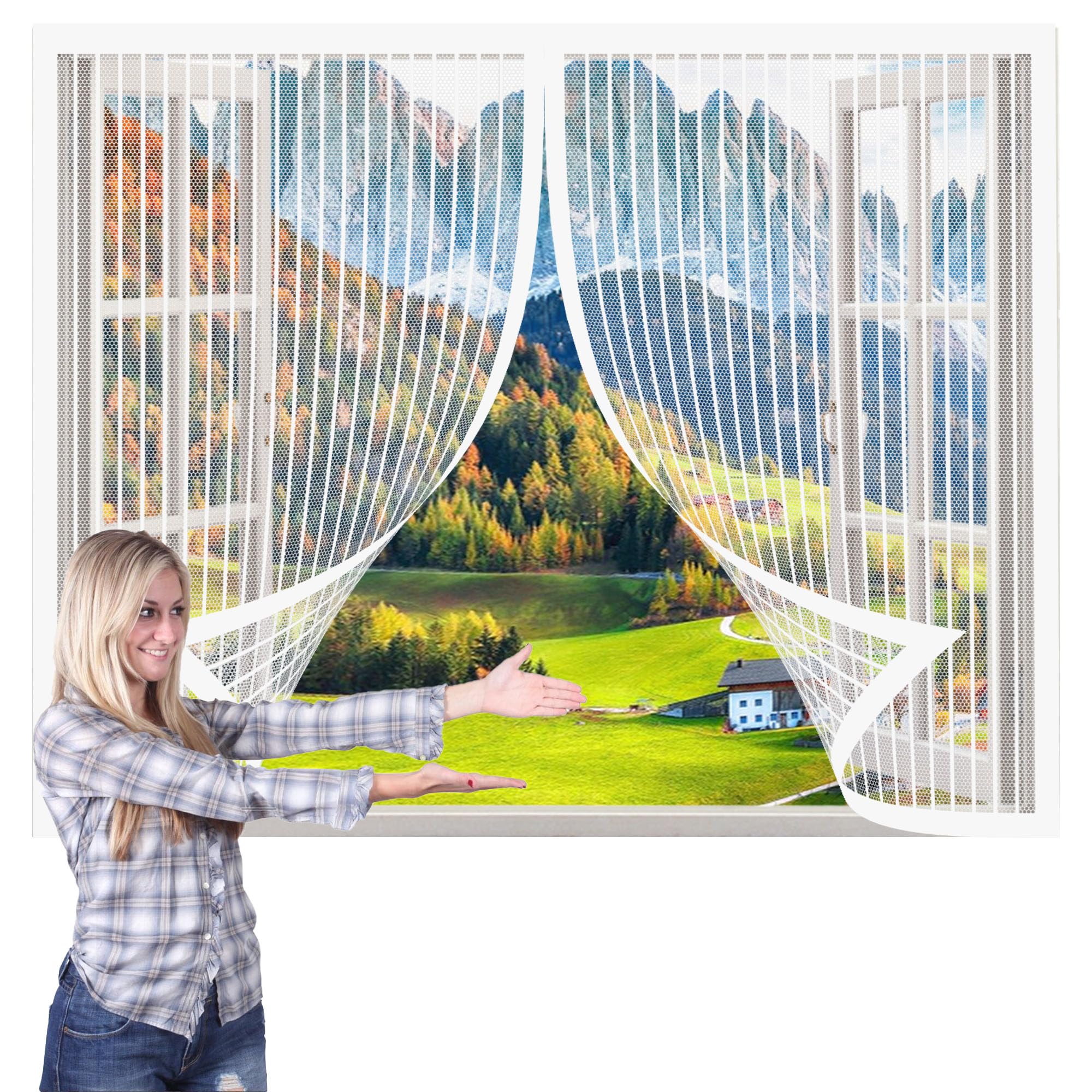 Wruijio White Fly Screen Mosquito Net 184 X 129 Cm Magnetic Fly Screen Without Drilling Hands Free For Various Windows,