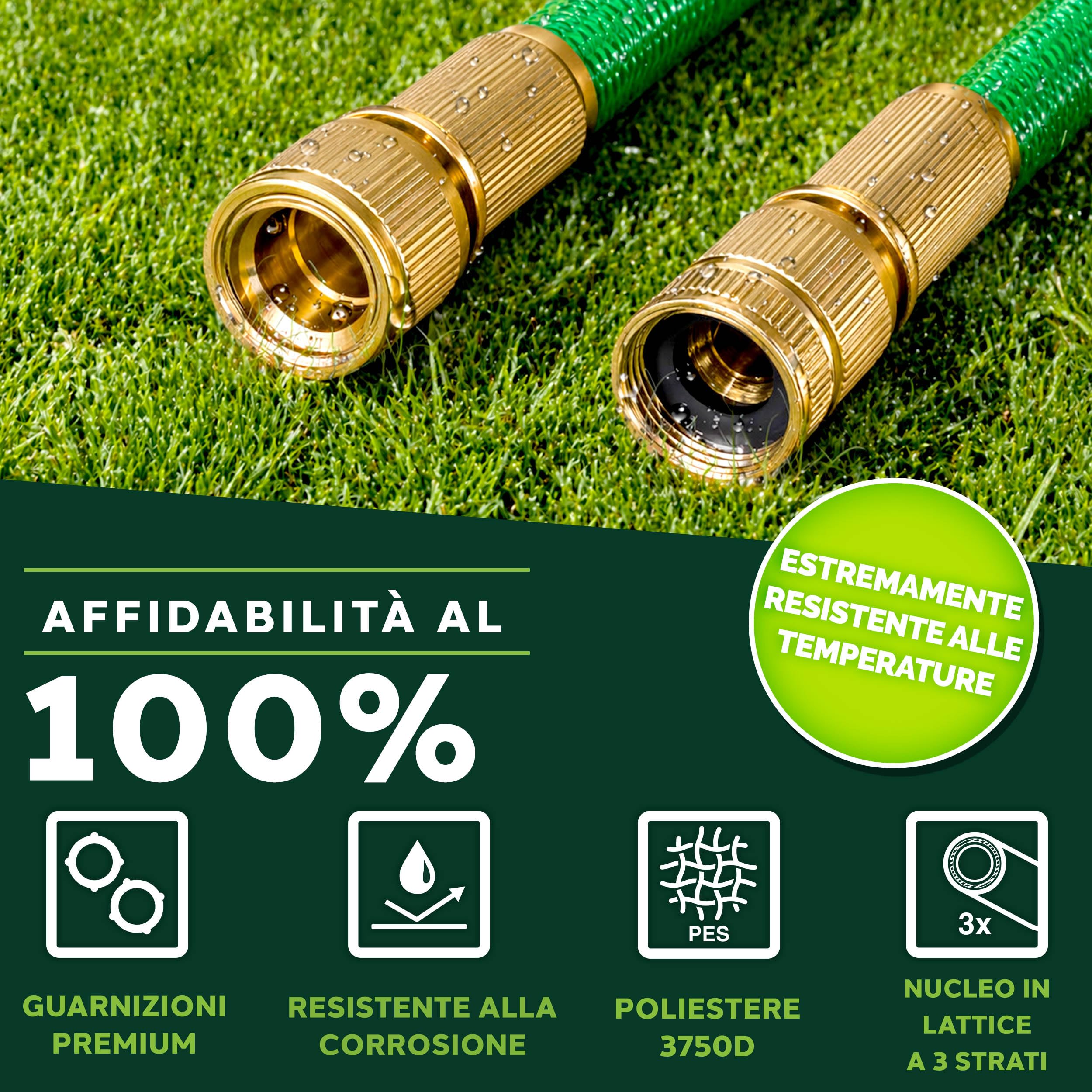 TRESKO Tubo da giardino Espandibile da 15M | Materiale in lattice | Ultra Resistente con Pistola da innaffioa 10 funzioni + Raccordo in Ottone