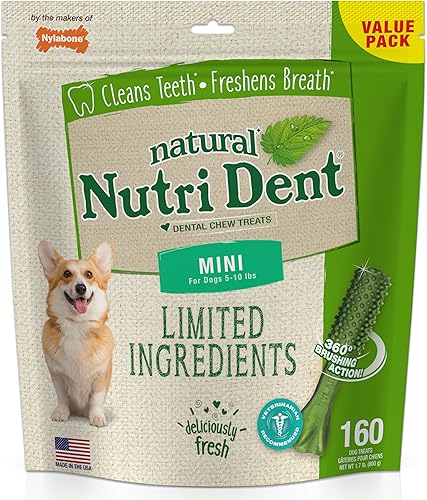 Nylabone Nutri Dent Dog Dental Treats - Limpieza natural de dientes y ambientador de aliento - Golosinas dentales para perros - Sabor fresco al