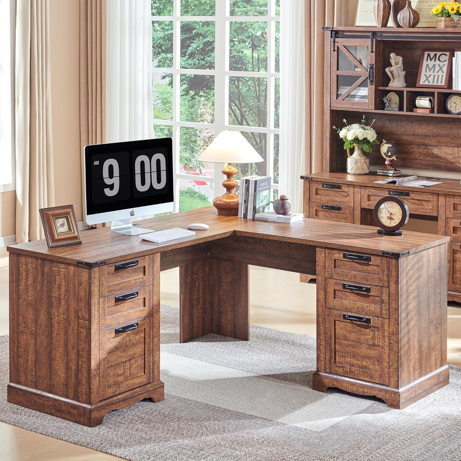 HeritageFlow 60 Executive L Desk with Hutch and Charging