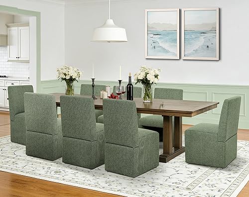Miniatura 36 de Juego de 8 sillas de comedor tapizadas modernas para cocina y comedor, sillas de comedor de tela de lino con marco de madera, color gris