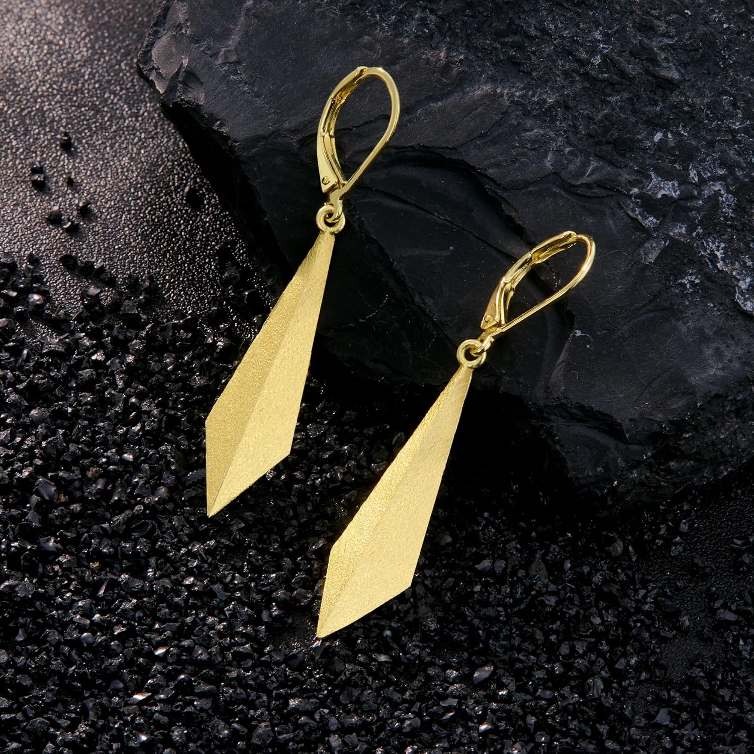 ALEXCRAFT 925 Sterling Silver Dangle Earrings for Women Trendy Handmade Brushed Drop Dangle Earrings Jewelry 14K Gold Plated Hypoallergenic Rhombus Sliver Leverback Dangle Earring Gifts - Image 3