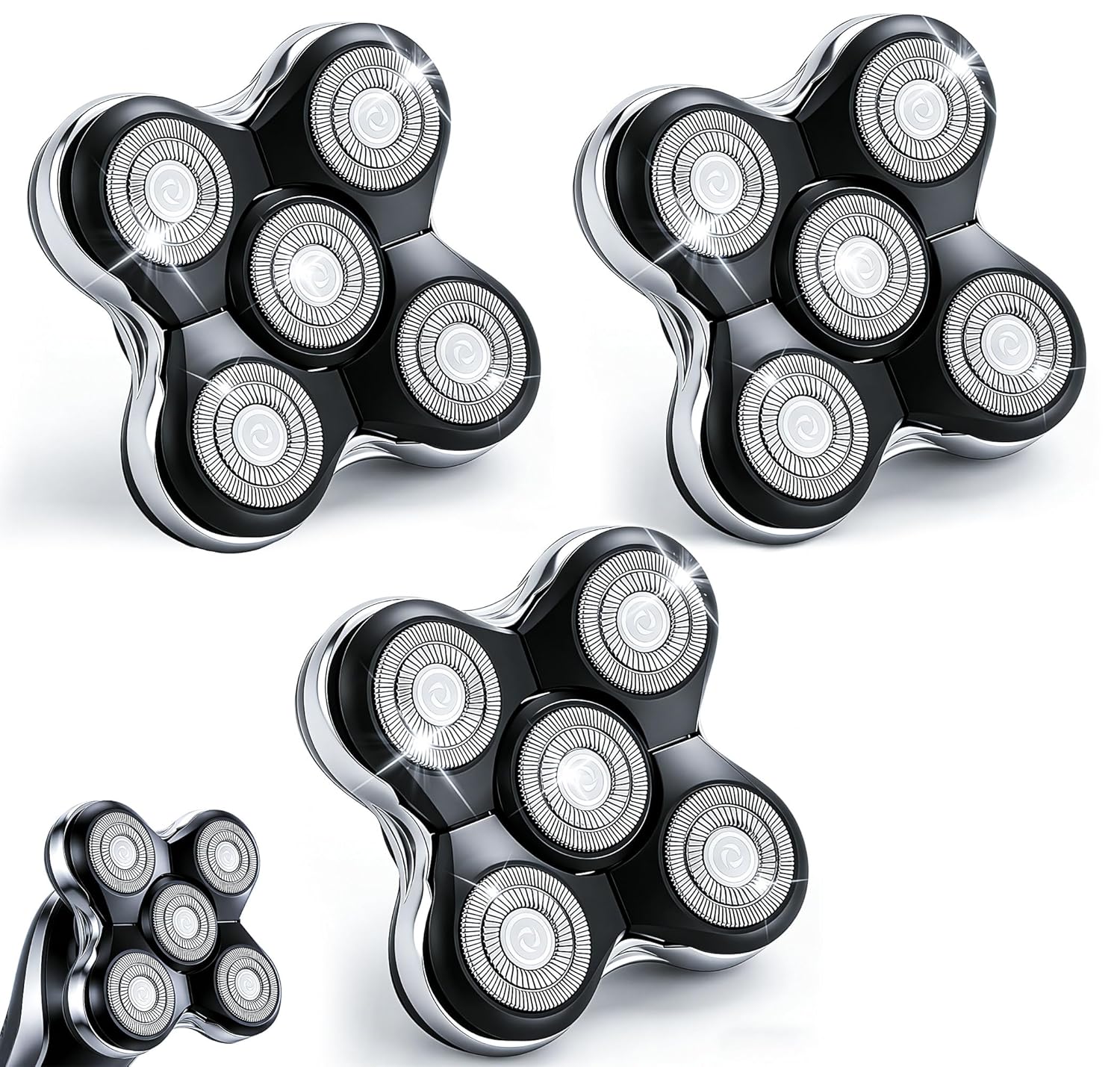 Upgraded Magnetic Replacement Heads for Skull Shaver, 5 Blades Compatible with Pitbull, Platinum Pro, Palm, Butterfly Kiss - Hypoallergenic Razor Heads (3Pack)