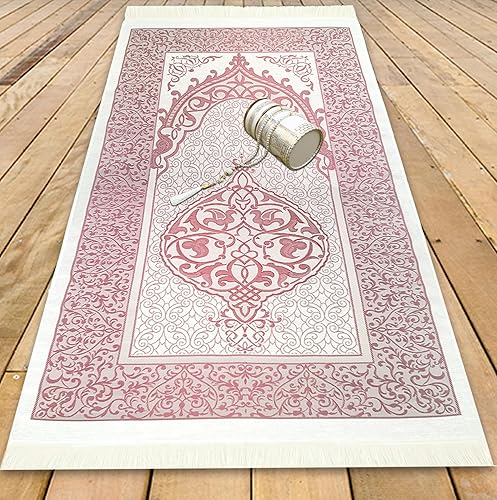 Miniatura 4 de Kapobia Alfombra de oración musulmana, Islam y cuentas, caja de diseño Kaabe Eid Ramadán, set islámico de carnal Salah, tapete de tafetán, tapete de