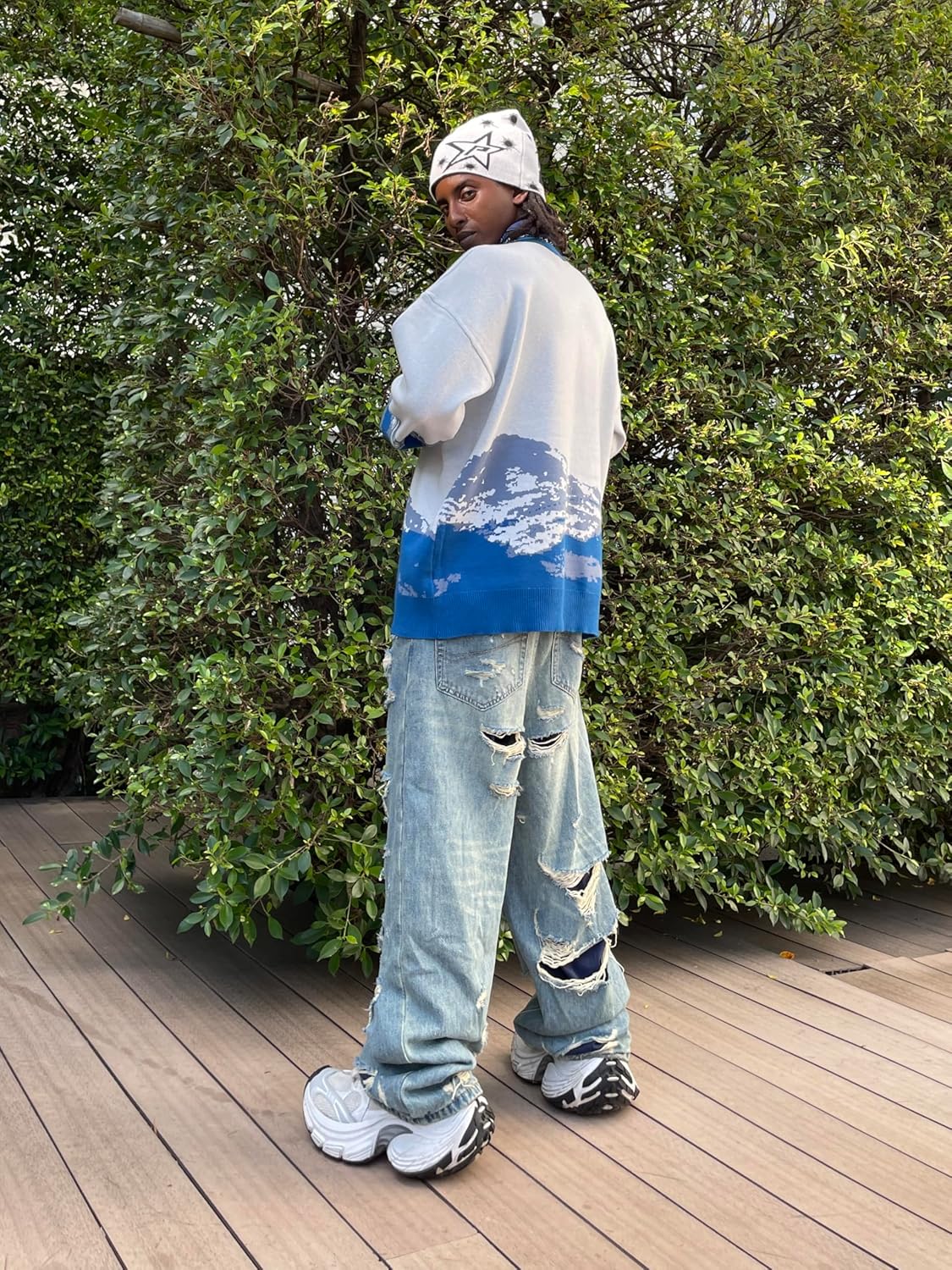 Yimoon Men Oversized Sweater Graphic Cable Knit Jumper Cute Unisex Crewneck Pullover - Image 7