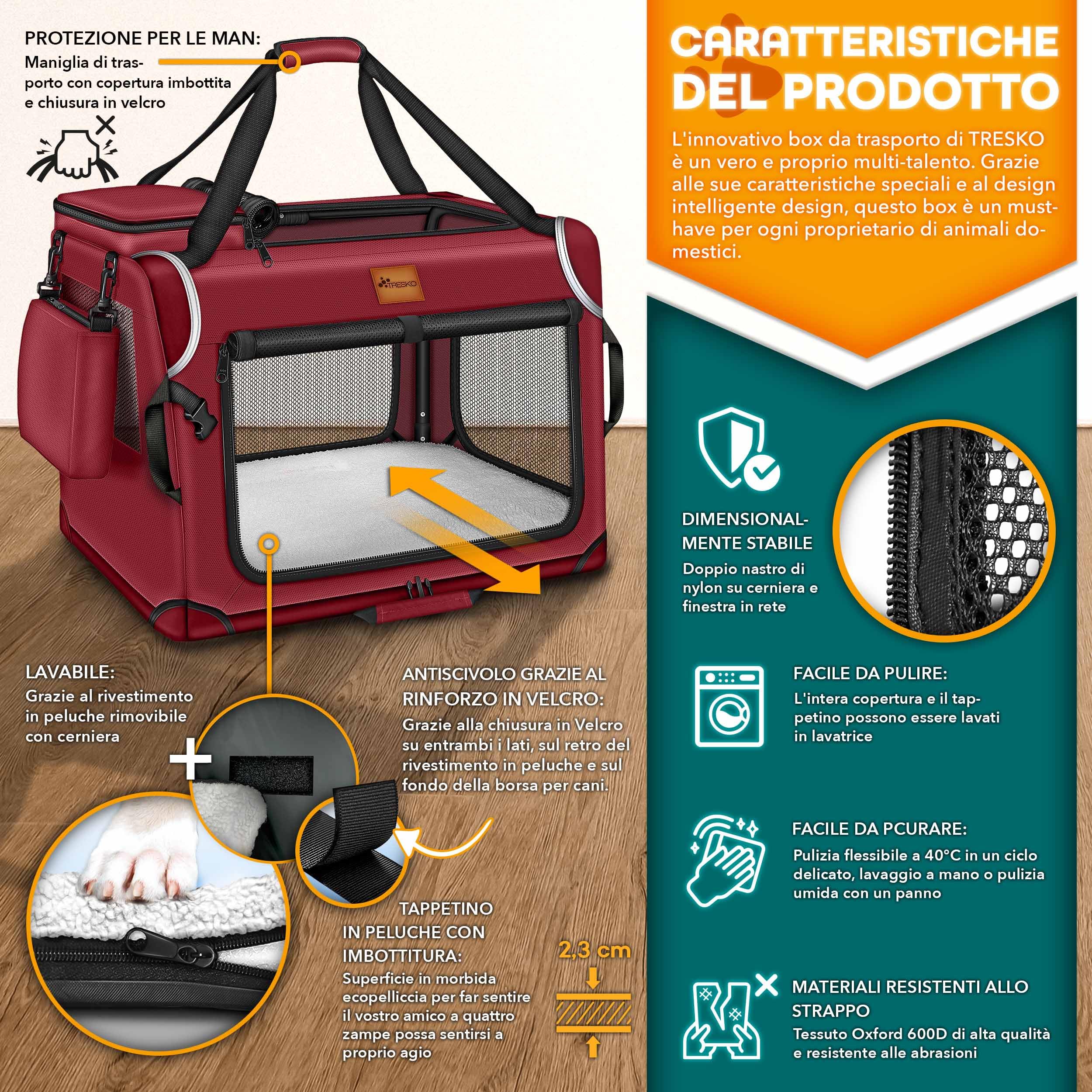 TRESKO® - Box per cani pieghevole, con tappetino per perdite e spatola, trasportino robusto per cani e gatti di taglia piccola e grande, S (50 x 34 x 34 cm), color antracite