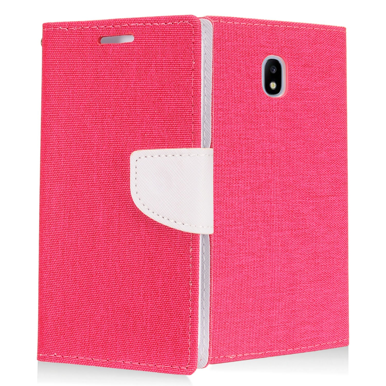 Z-GEN - for Samsung Galaxy J3 Star/Achieve/Aura/Orbit, J3V 3rd Gen 2018 Denim Wallet Case - White/Pink