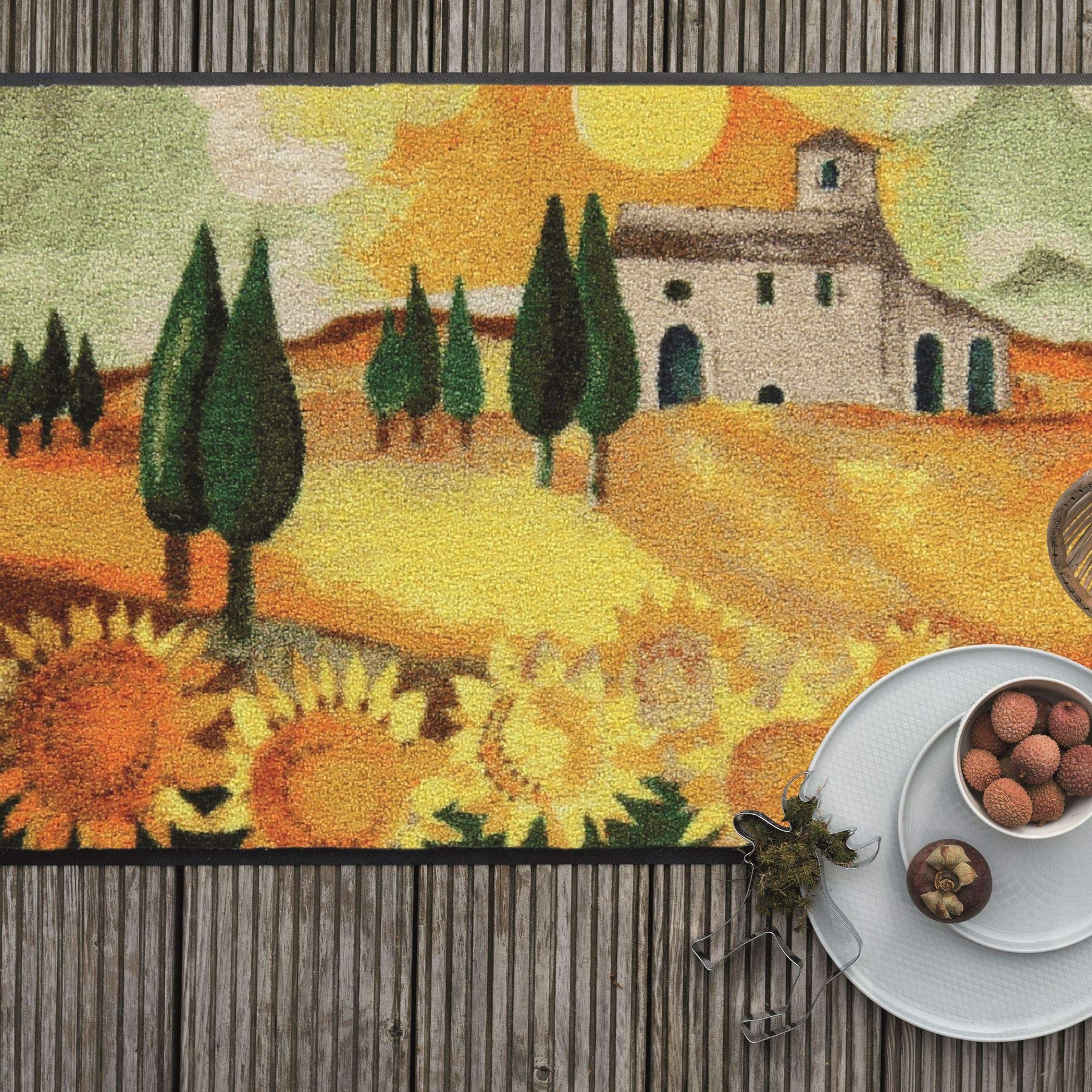 Salonloewe Rosina Wachtmeister Nuovo Girasole Fußmatte waschbar 050 x 075 cm Fußabtreter Schmutzfangmatte Toskana Katzen Landschaft Sonnenblume