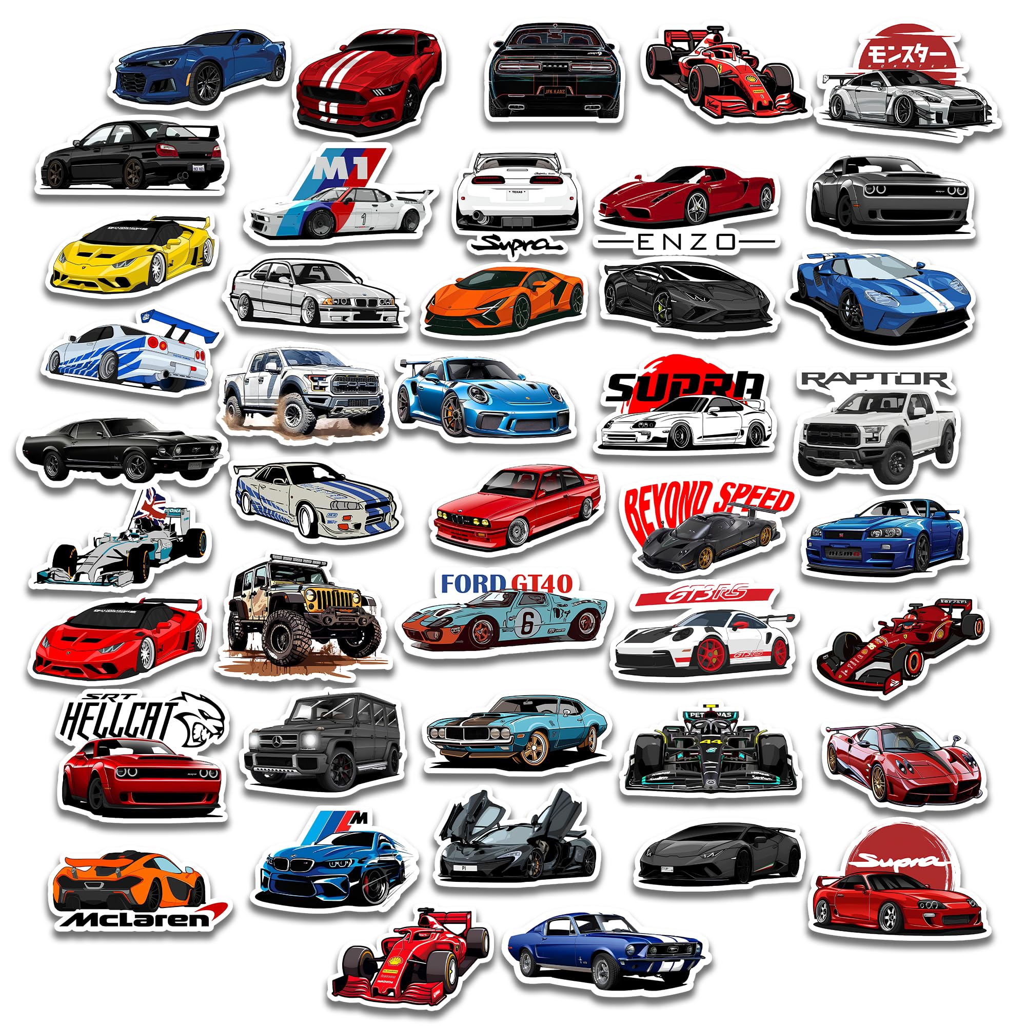 Car Stickers Pack of 43 – Waterproof Vinyl Decals for Laptop, Water Bottle, Helmet & Skateboard | JDM Muscle Car Supercar F1 Racing Sticker Set | Scratch Proof Heavy Duty Decals for Boys & Teens-image-20