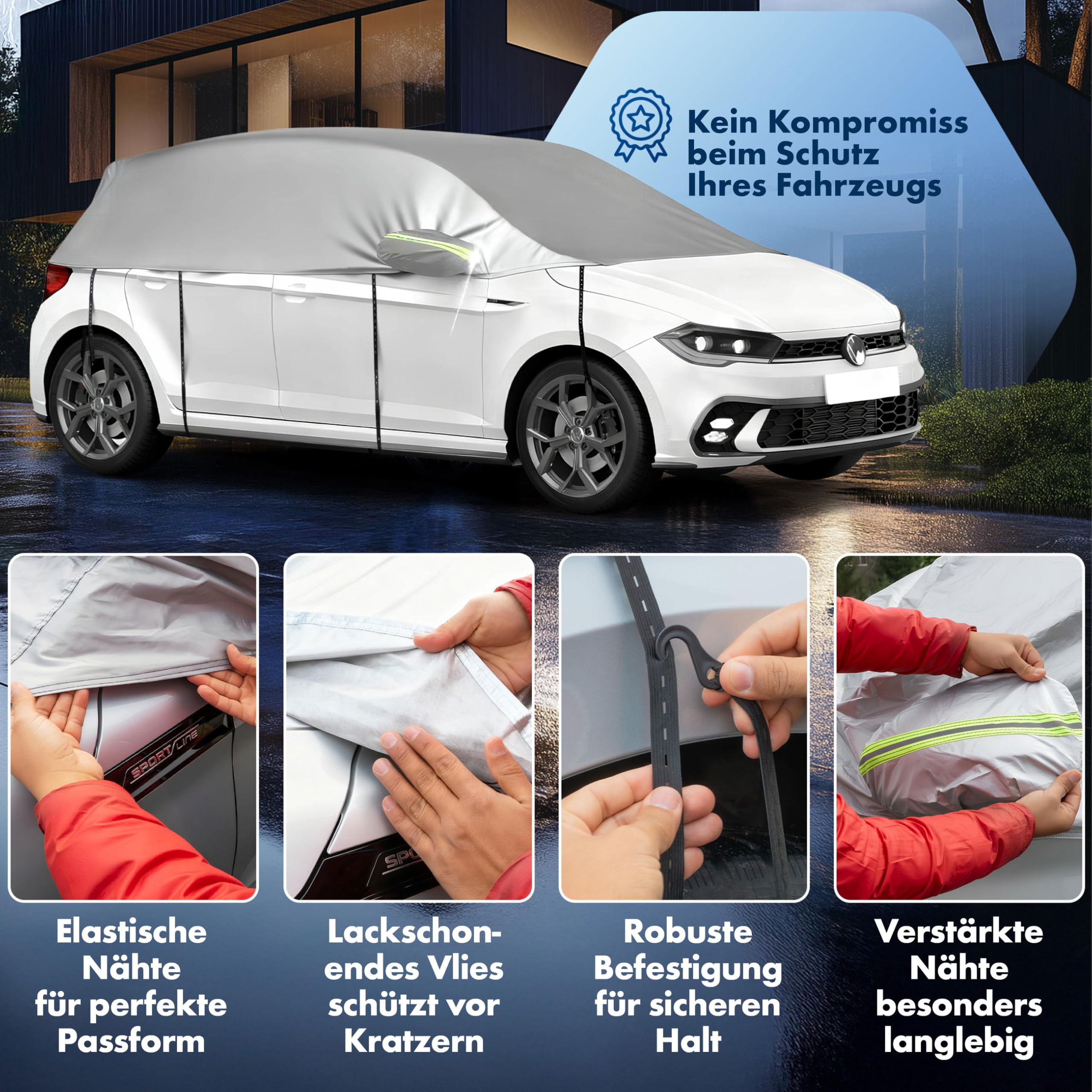 WALSER Telone per auto All Weather, 100% telone per auto resistente alle intemperie, Copertura veicolo mezzo garage Misura 2 Veicolo argento