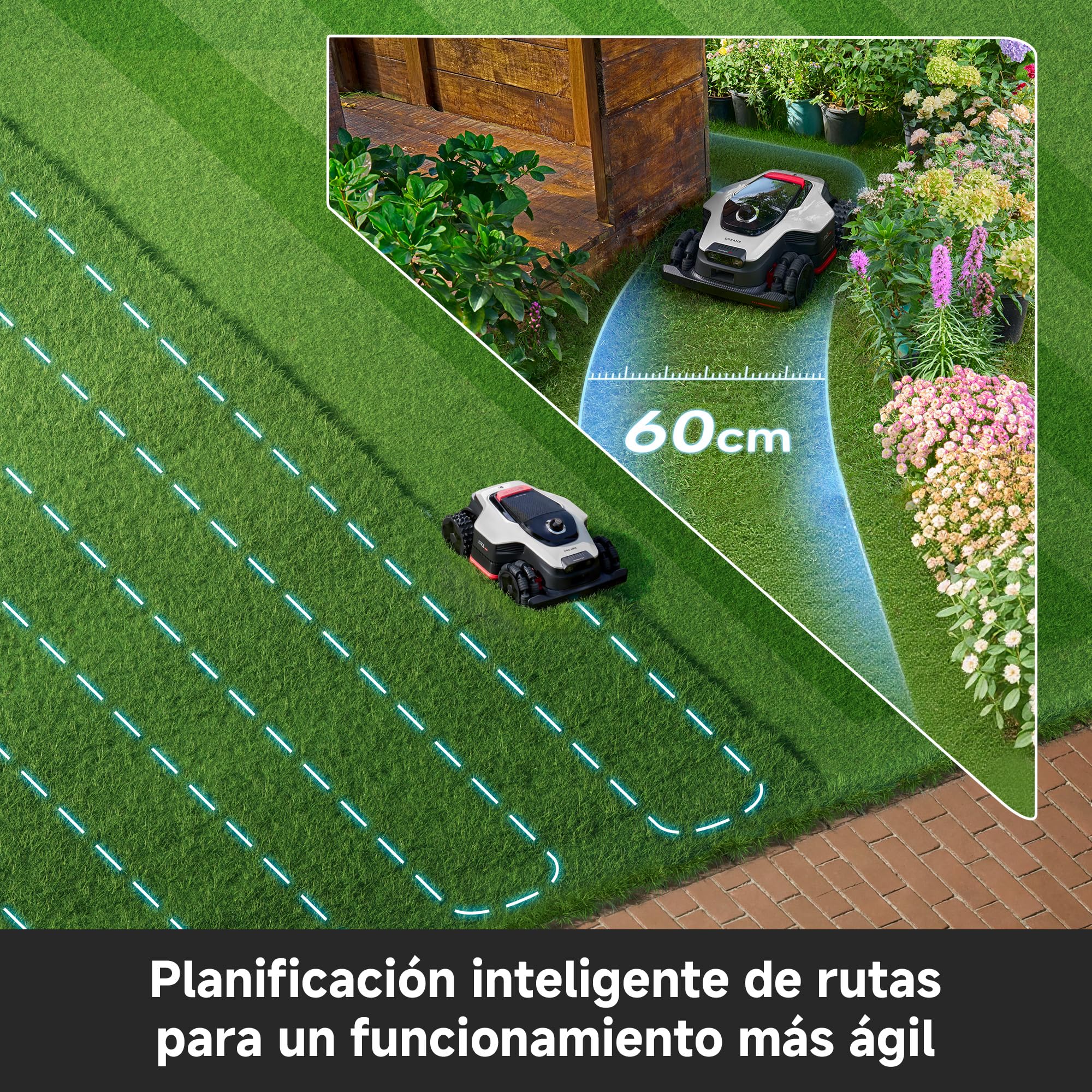 DREAME A3 AWD 2000 Robot Cortacésped sin RTK, LiDAR 3D y Visión Dual con IA | Cubre 2000㎡, Motores de Buje AWD, 80% (38,7°) de Pendiente y Obstáculos de 5,5cm, EdgeMaster: Cortado de Bordes de＜5cm