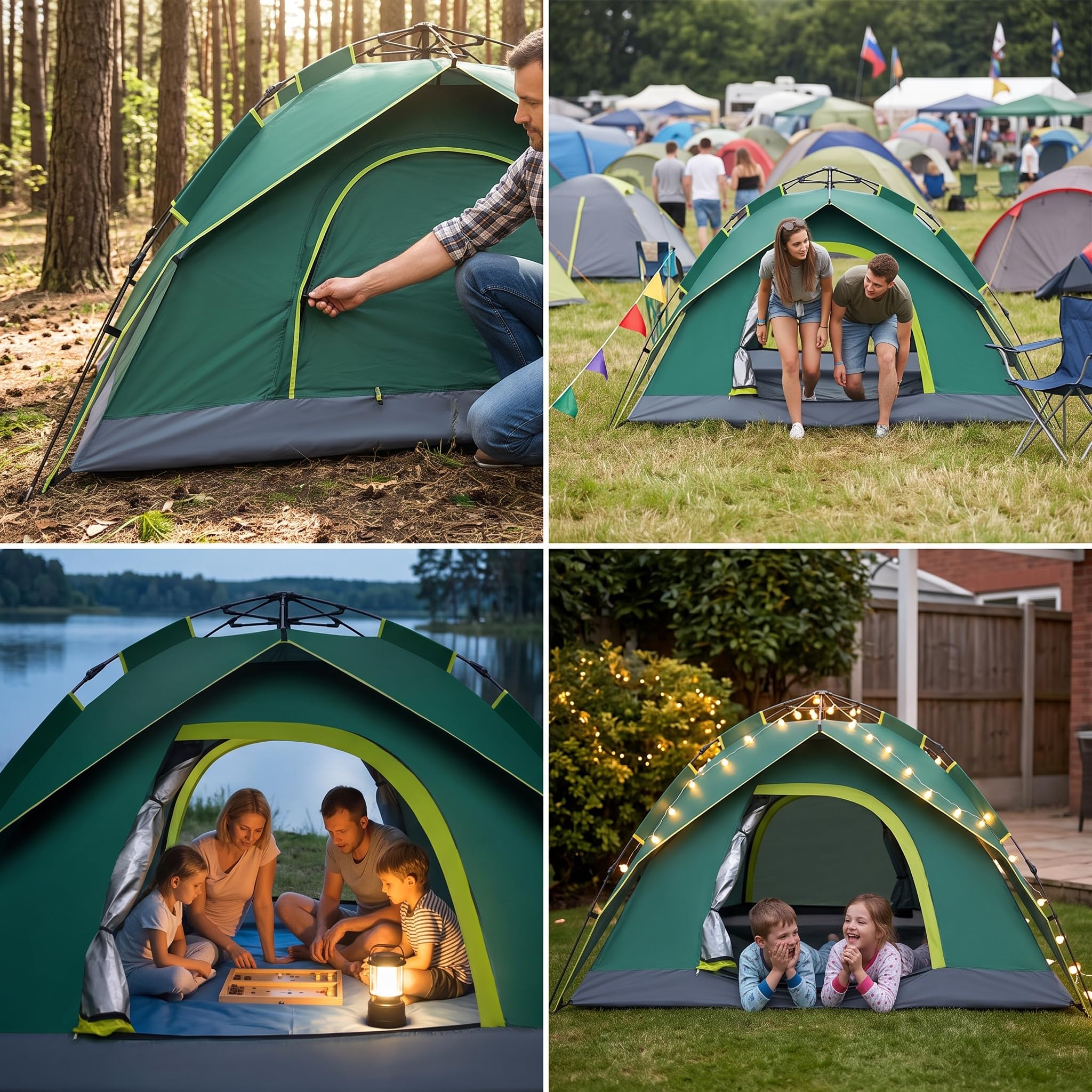 Zelt für 3-4 Personen – Automatisches Camping Zelt Wasserdicht & Winddicht, Doppelschichtiges Kuppelzelt für Outdoor-Abenteuer