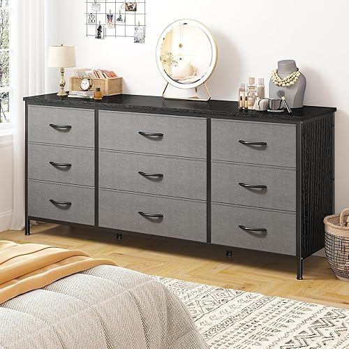 Miniatura 6 de EnHomee Mueble de TV con cajones, consola multimedia para 60 pulgadas, consola de TV con 9 cajones para dormitorio, centro de entretenimiento con