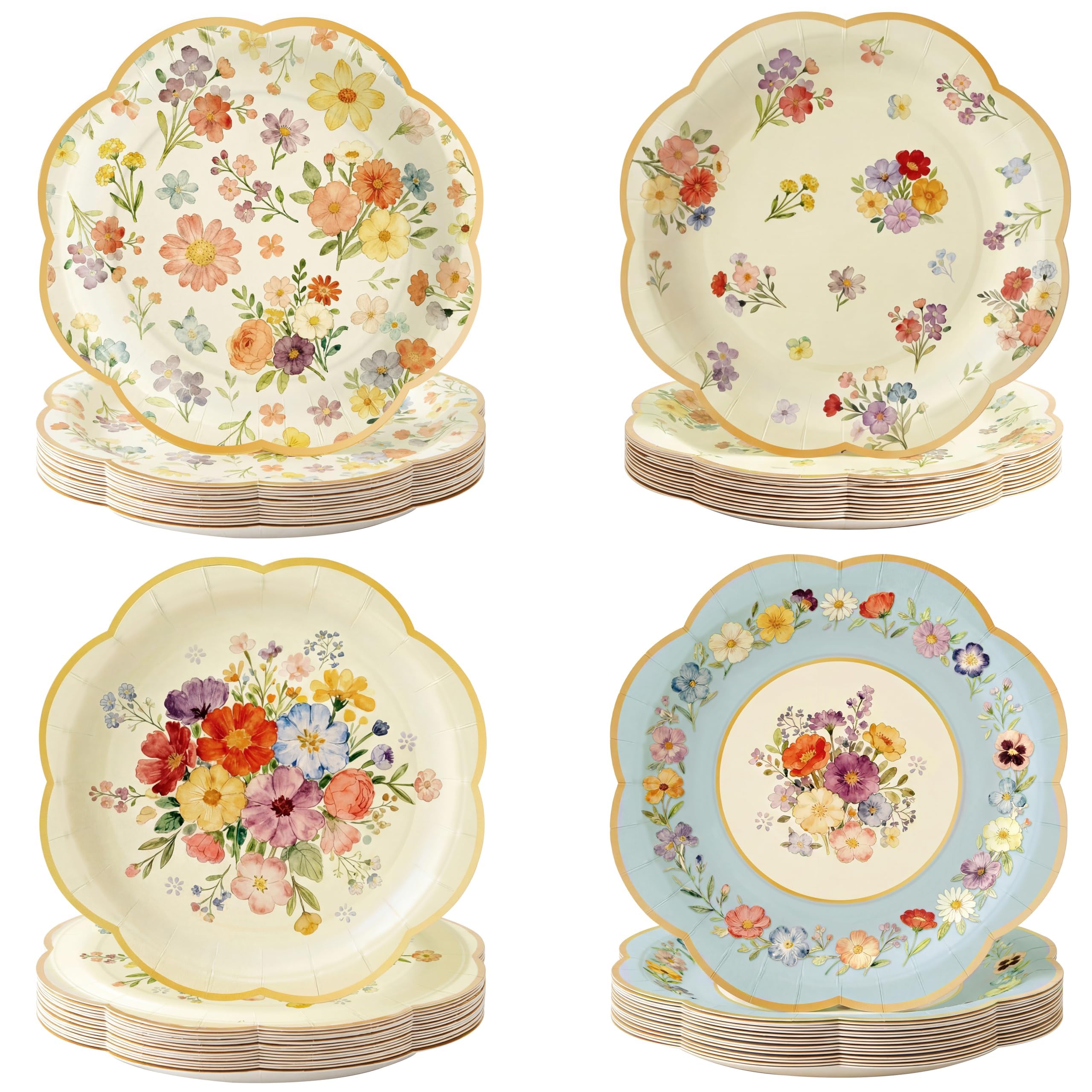 OuMuaMua 48 Pack 9 Inch Foral Bouquet Vintage Disposable Paper Plates