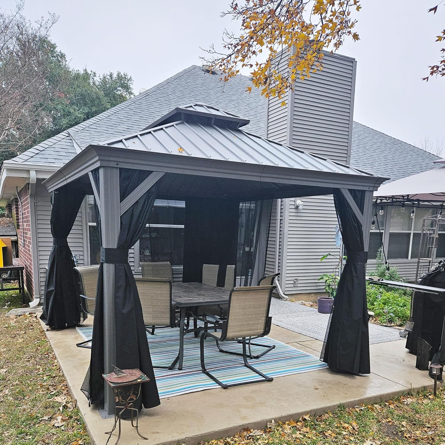 PURPLE LEAF 10' x 12' Hardtop Aluminum Gazebo with Double Metal Roof Heavy Duty Permanent Gazebo for Patio Deck Lawn Garden All Weather Outdoor Pavilion Gazebos, Light Grey