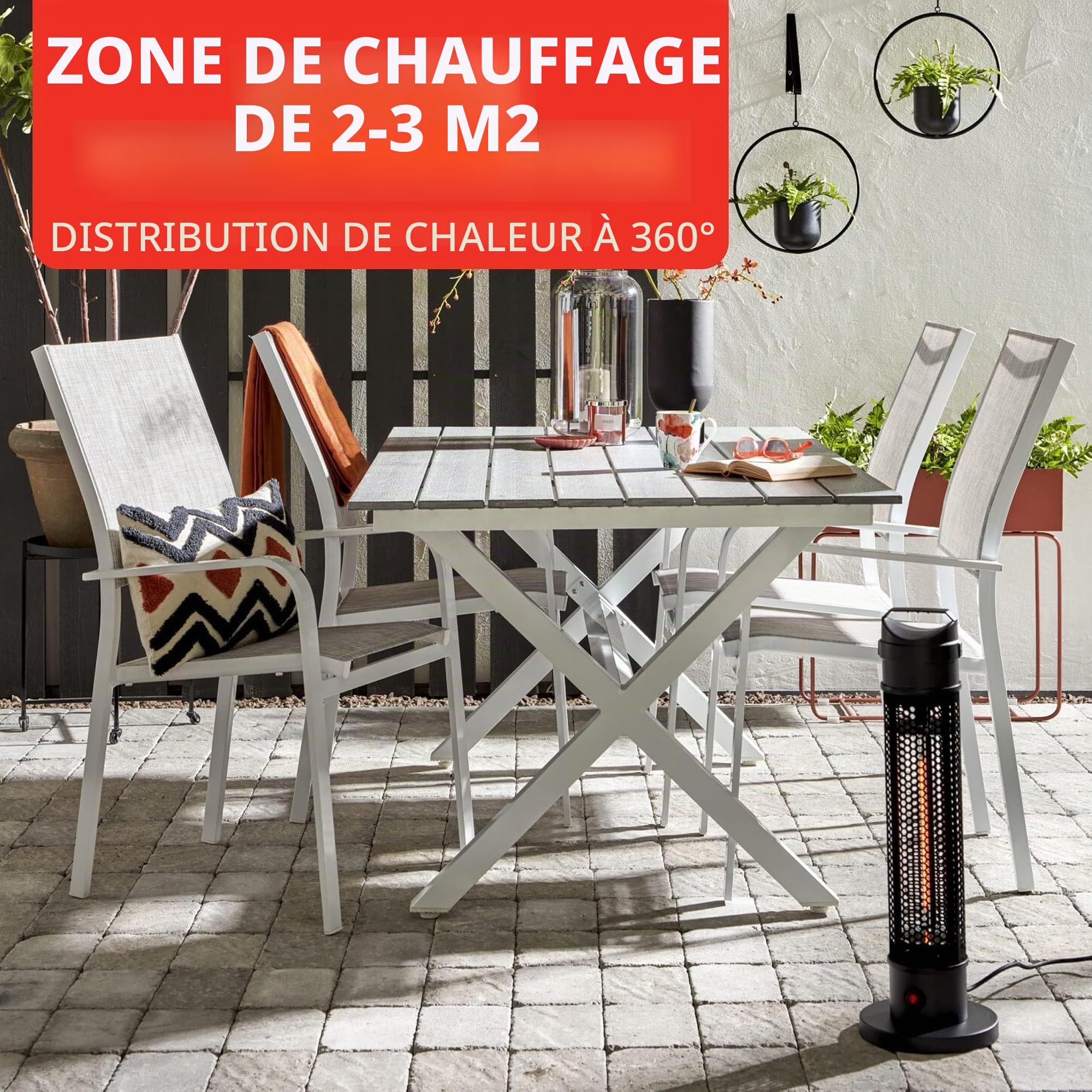 alpina Chauffage Électrique Infrarouge – Chauffage Exterieur Terrasse Électrique 800W - Lampe Infrarouge pour Intérieur et Extérieur - Étanche IP44 - Chauffage Portable Fibre Carbone - Noir