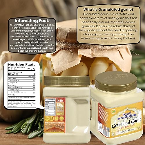 Miniatura 2 de Ajo granulado Rani (ajo molido grueso) 16 onzas (1 libra) tarro de PET de 16.01 oz  Todo natural  Apto para gluten  Vegano  Sin OMG  Kosher  Sin sal