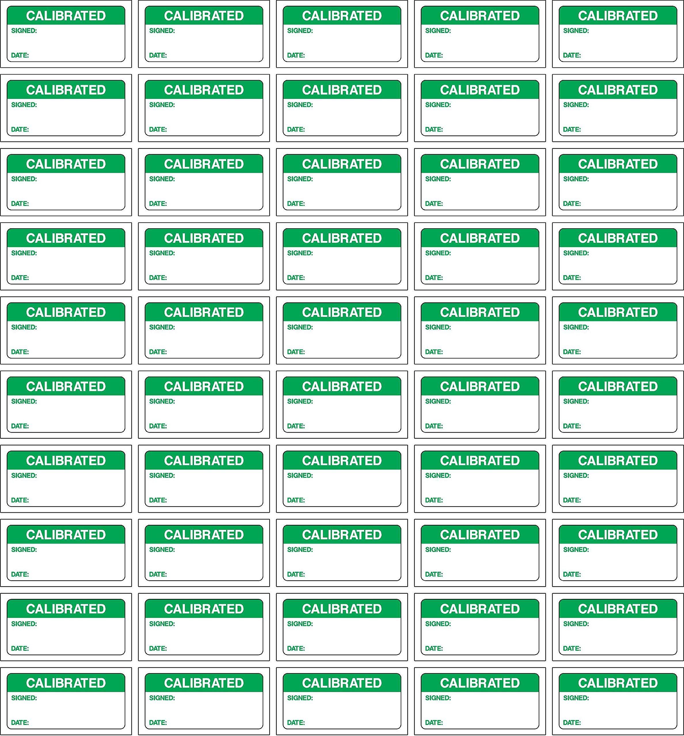 Quality control labels Calibrated, signed and date - 250 Stickers 40mm x 20mm