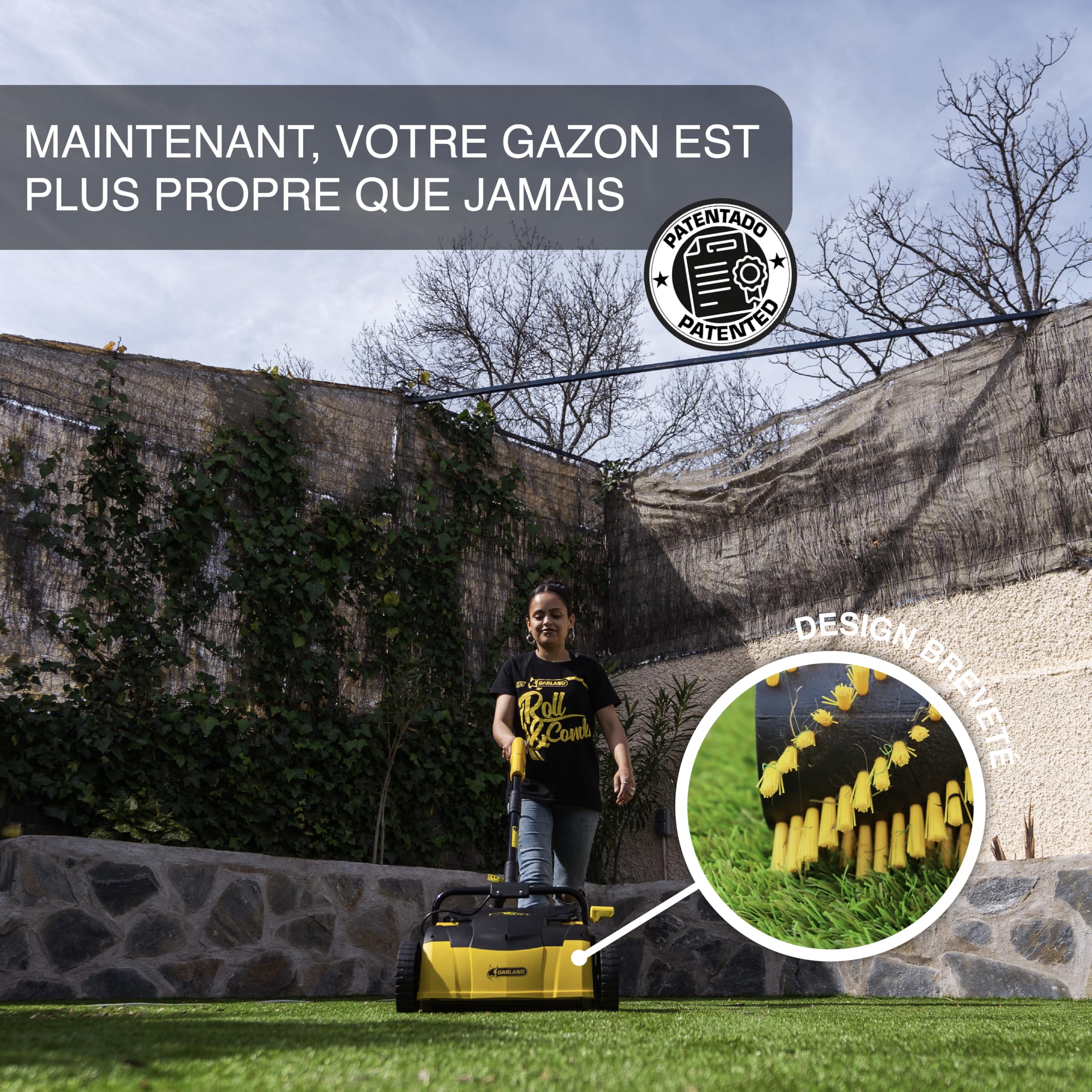 Garland - Balai pour Gazon Artificiel Roll&Comb 302E-V19 | 1.400 Watt | Branchement Électrique | Largeur de Travail 32 cm | Guidon à Bras Pivotant | Sac de Ramassage 25L