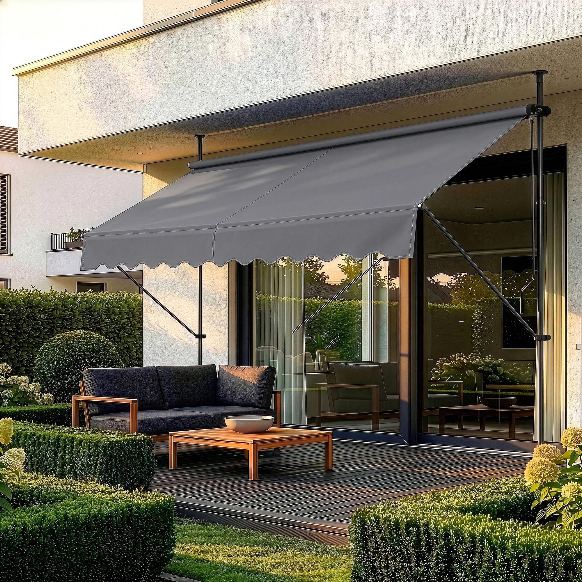 pro.tec Klemmmarkise Stem ohne Bohren 200x120x220-309 cm Mittelgrau
