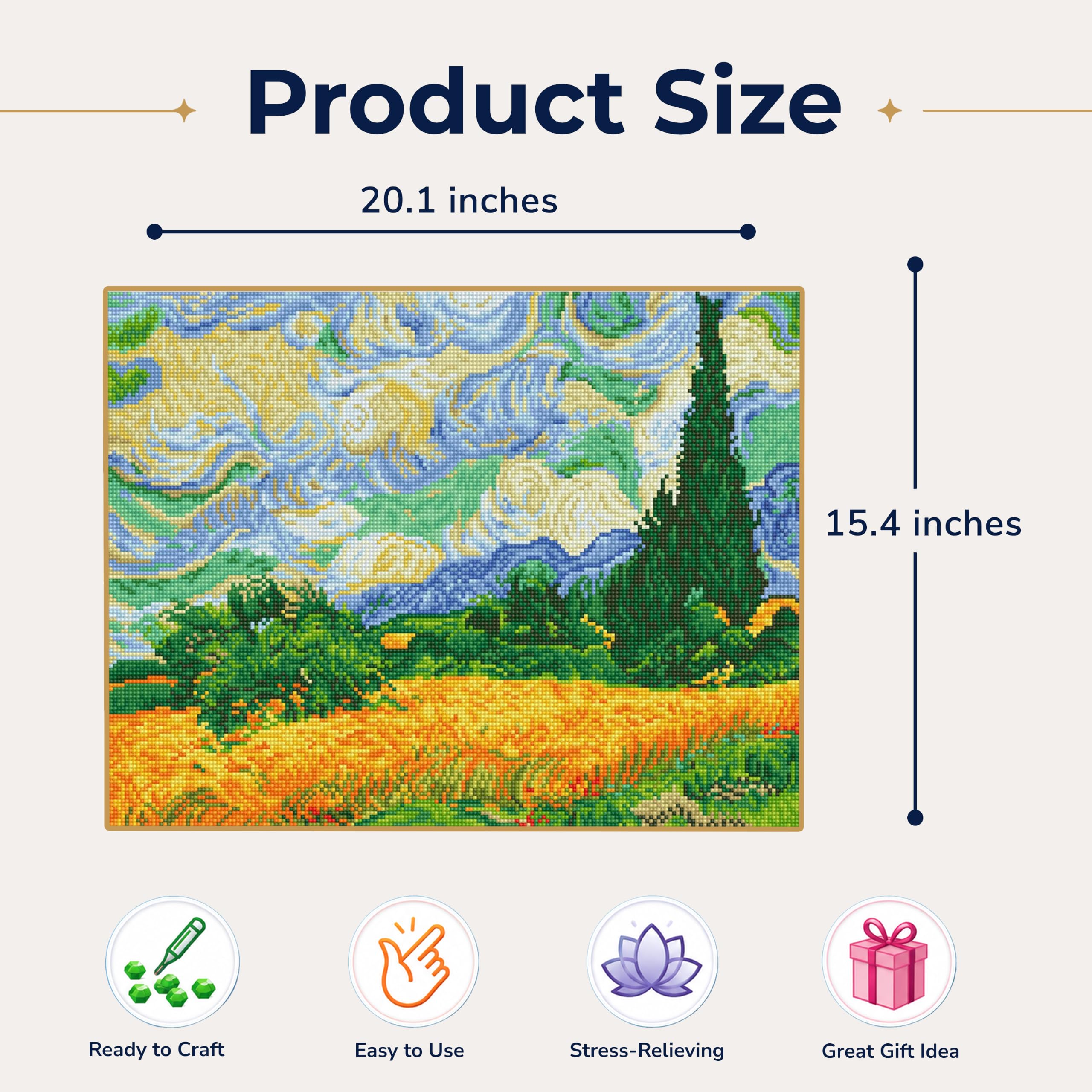 Diamond Dotz DD9-024 Weizenfeld (Van Gogh), ca. 51 x 39 cm groß, Diamond Painting, Malen mit Diamanten, funkelndes Bild zum Selbstgestalten, für Kinder und Erwachsene, bunt