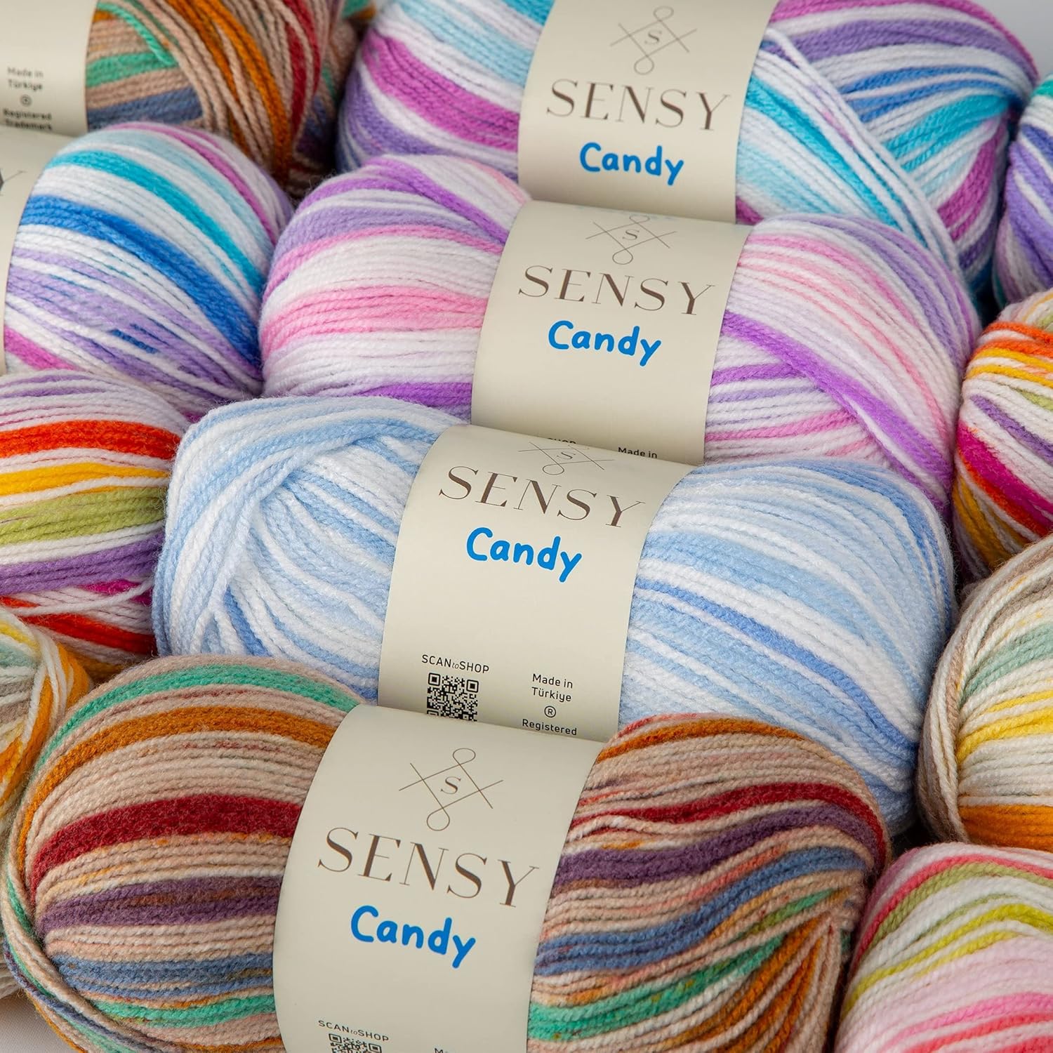 Sensy Candy Yarn - 5 Skeins, 3.5 oz, 251 Yards, Multicolor for Crocheting and Knitting, Light Gauge 3