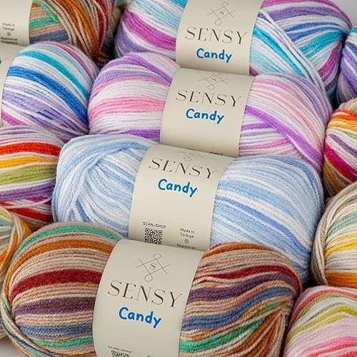 Miniatura 8 de Sensy Candy Yarn - Hilo de 3 madejas, 3.5 onzas, 251 yardas, multicolor para ganchillo y tejido, calibre ligero 3
