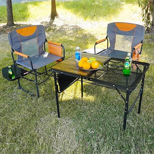 Miniatura 2 de Silla de director plegable ancha con mesa, silla de campamento al aire libre para adultos con soporte para tazas, carga de 330 libras, silla ligera