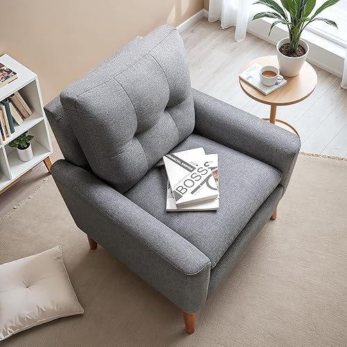 Miniatura 7 de JUMMICO Silla decorativa de mediados de siglo, silla de lectura moderna de tela, silla de sala de estar, sillón cómodo y esponjoso con patas de