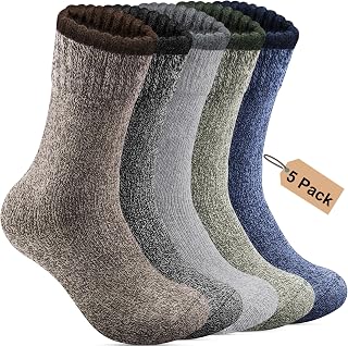 Annsuki Men's 5 Pack Merino Wool Thermal Socks - Warm Winter Hiking Socks for Camping Size 7-13