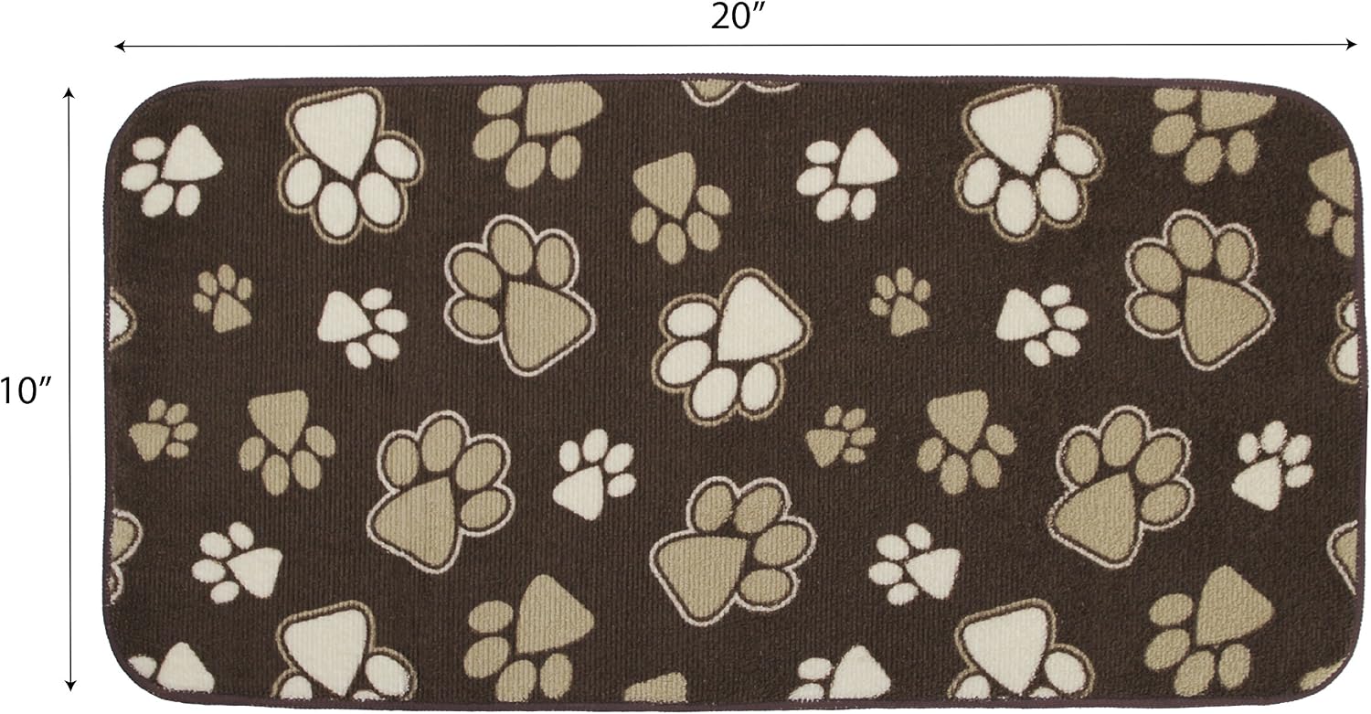 Kitchen Basics 583301 Microfiber Pet Bowl Mat, 10 Inch x 20 Inch, Brown Paws
