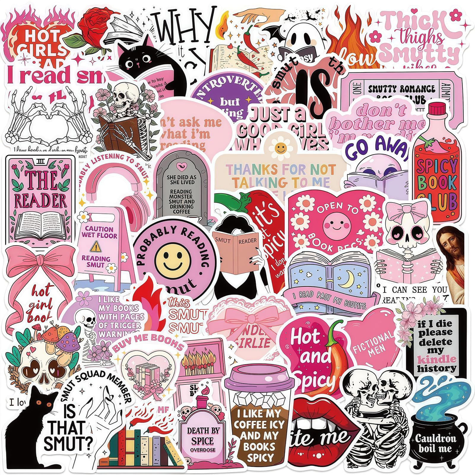 Buxiugan Pink-Kindle 50Pcs Romance Book Stickers For Kindle,Holographic Bookish Reading Booktok Aesthetic Stickers Pack For Books, Water Bottles, Laptops, Book Lover Sticker Accessories Gifts For Kids Teens Adults（Pink）
