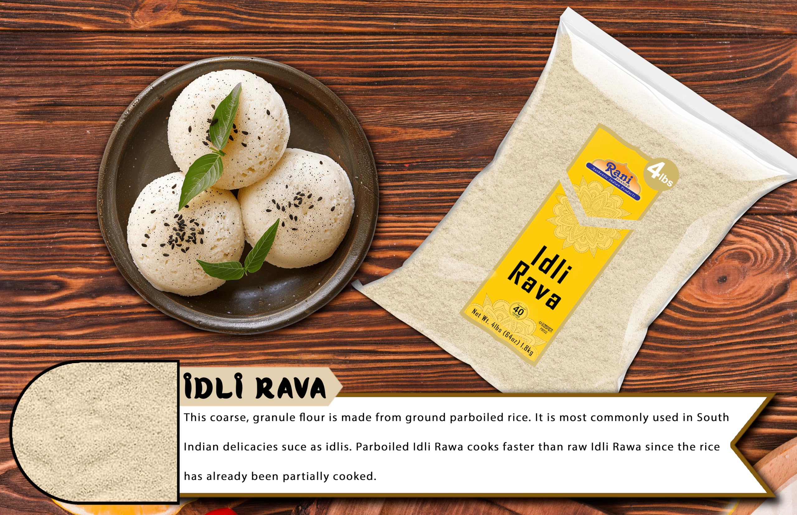 Rani Idly Rava (Parboiled Cream of Rice) 64oz (4lbs) 1.81kg ~ All Natural | Vegan | Gluten Friendly | NON-GMO | Indian Origin