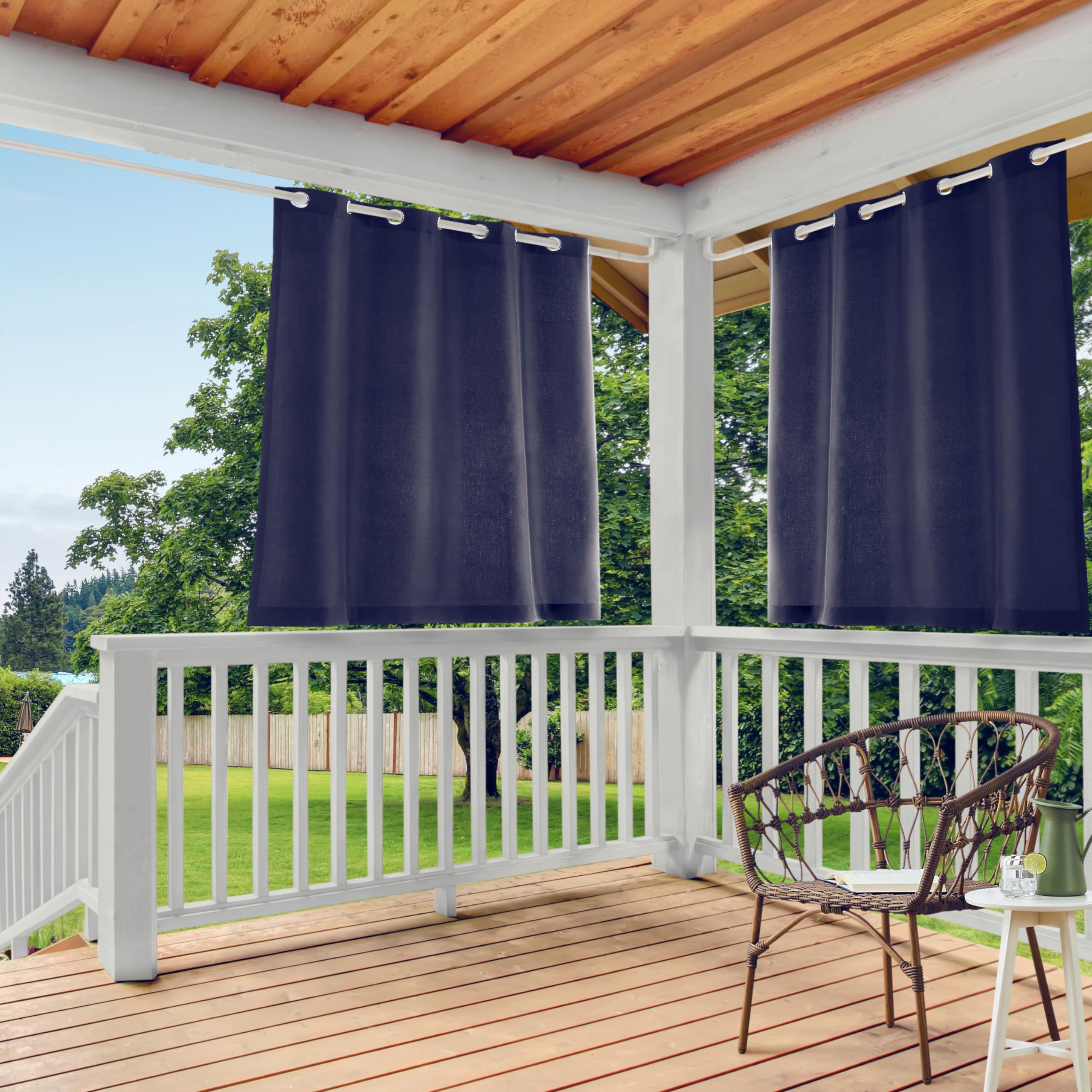 TOWN & COUNTRY BASICS Cabana Solid Heavyweight Indoor Outdoor Curtains, Light Filtering Opacity with Grommet Top, Water Repellent, 2-Pack Set, 54