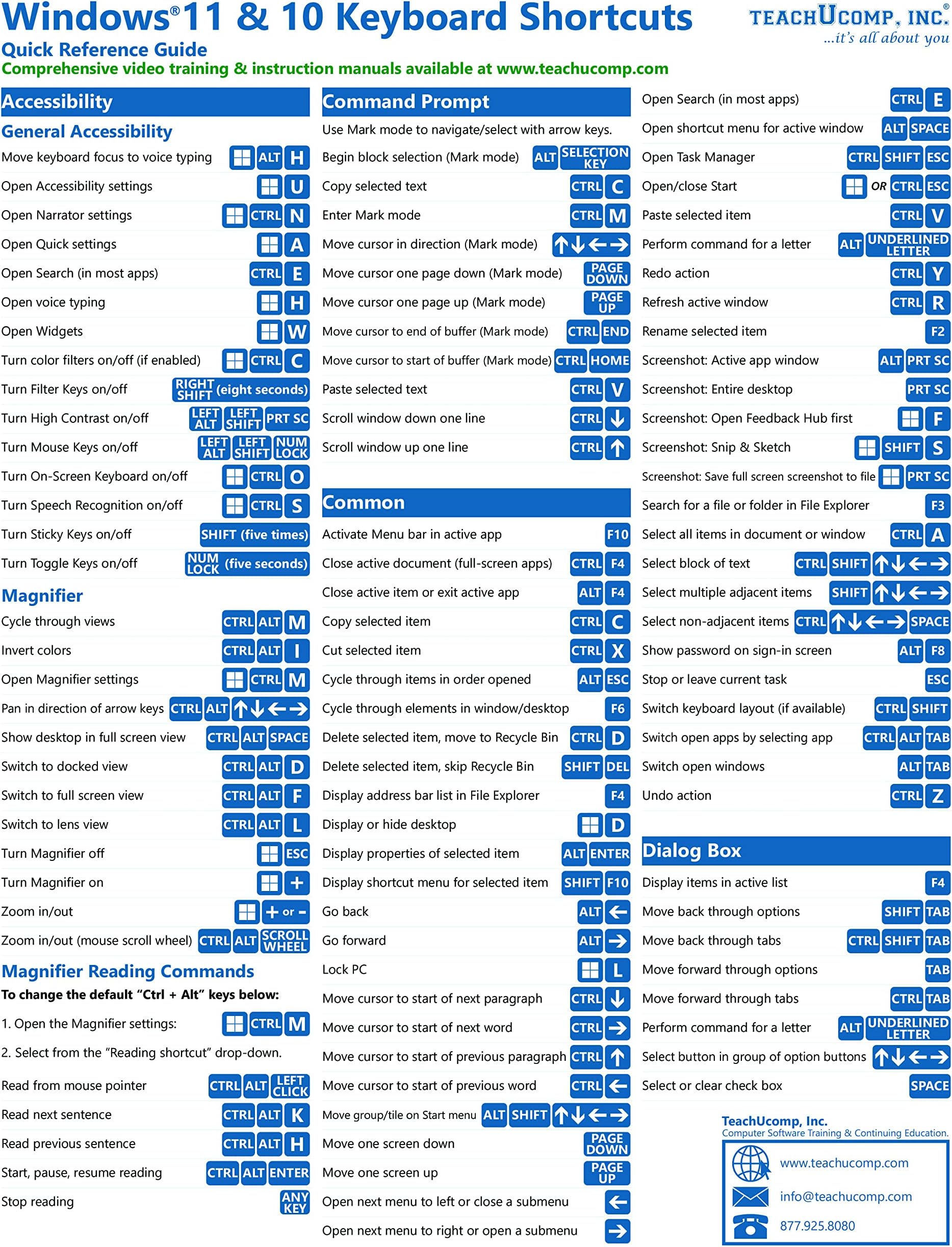 Windows 11 and 10 Keyboard Shortcuts Quick Reference Training Tutorial Guide Cheat Sheet- Laminated