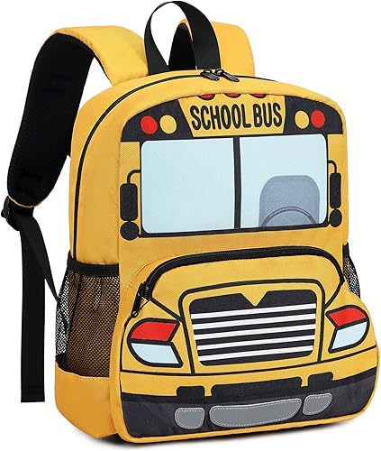 Miniatura 7 de Mochila infantil para niños y niñas, bolsas de preescolar 3D de dibujos animados para guardería, amarillo, (Yellow Bus), Mochila para niños pequeños