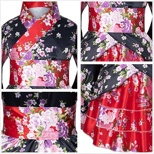 Miniatura 6 de Vestido tradicional japonés, bata tipo kimono para niños y niñas, disfraz de seda plegable para abanicos de pelo de zorro