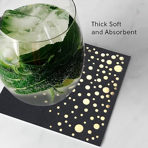 Miniatura 5 de Elegantes servilletas negras y doradas, servilletas desechables de 5 x 5 pulgadas, servilletas de cóctel negras y doradas, 100 servilletas doradas y