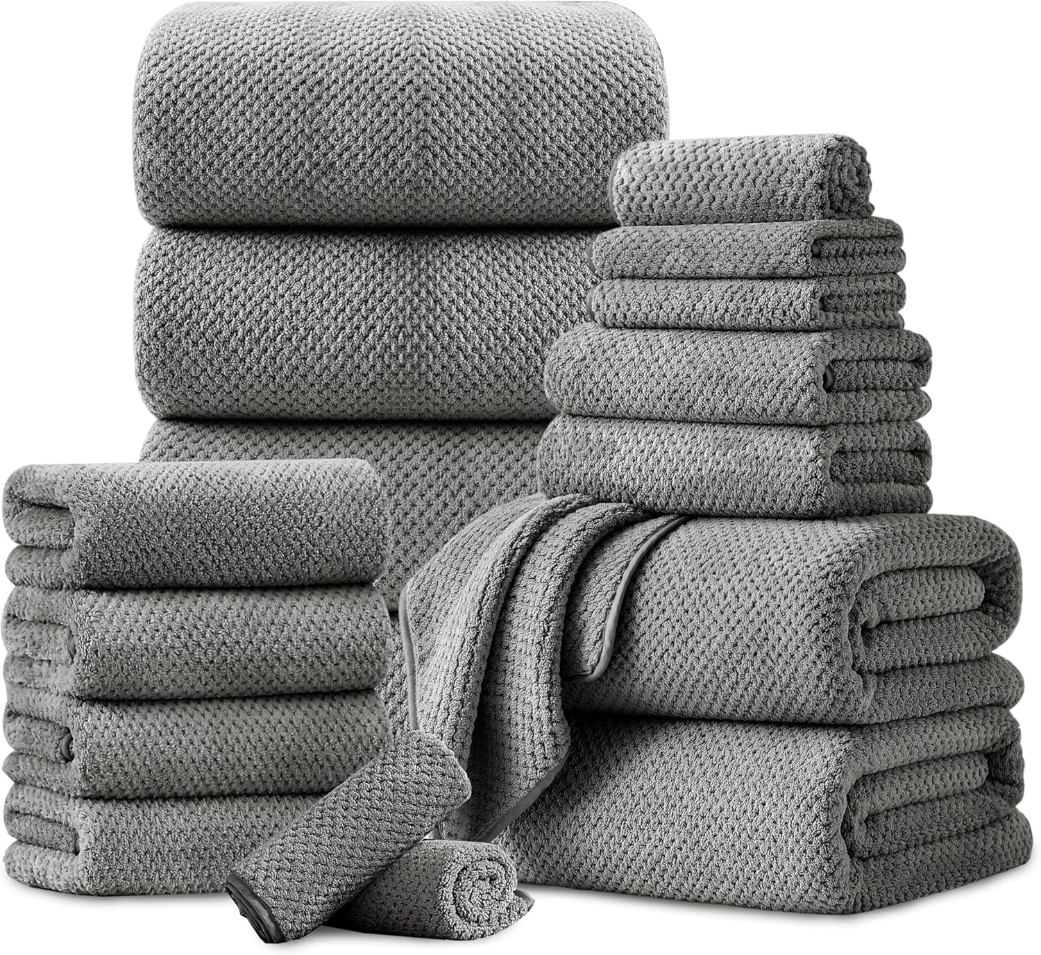 18 Piece Microfiber Bath Towels Set - 6 Bath Sheets,6 Hand Towels And 6 Washcloths,Soft Family Towels,Highly Absorbent Bathroom Towel,Quick Dry Shower Towel Luxury Towels For Hotel Spa Dorm-Dark Gray
