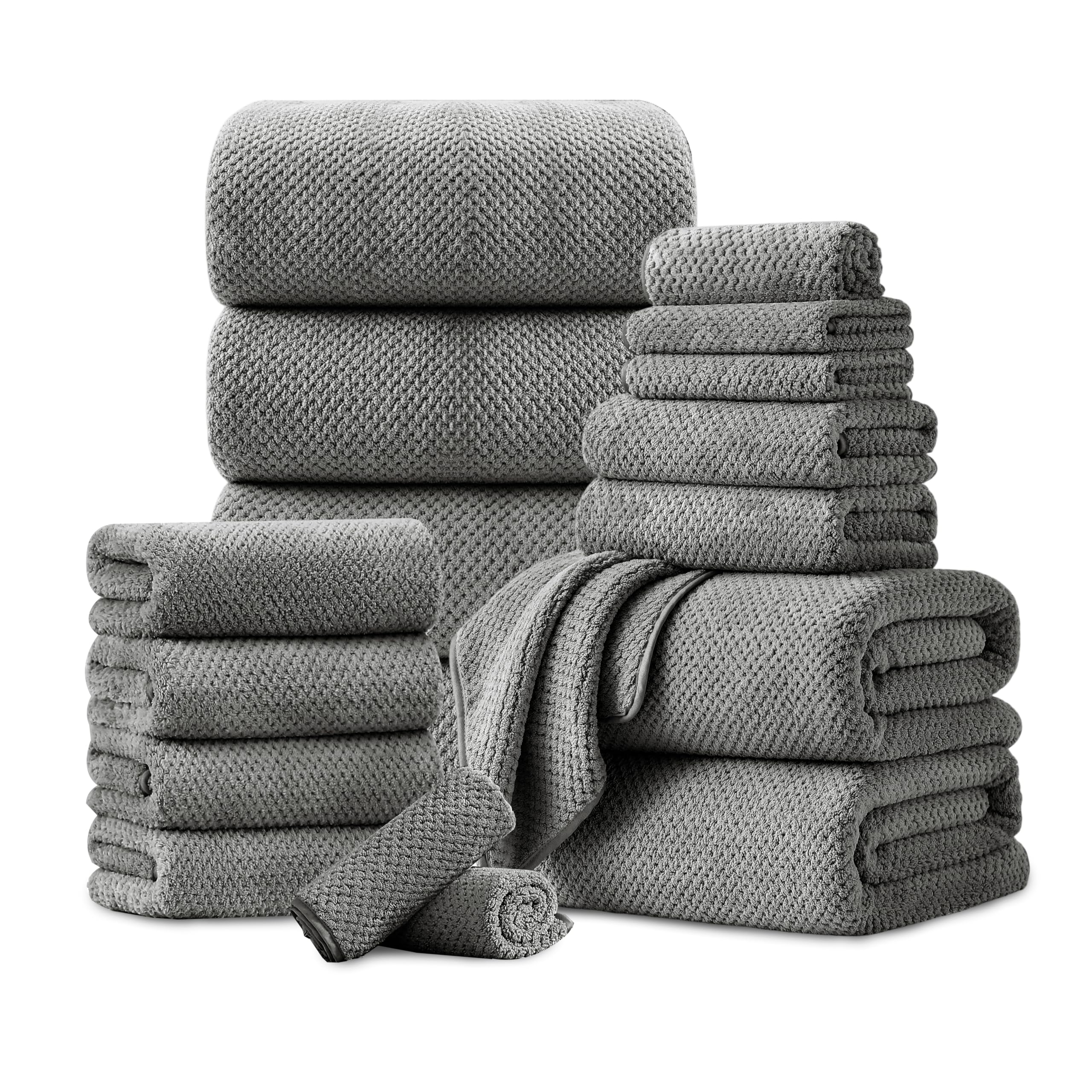18 Piece Microfiber Bath Towels Set - 6 Bath Sheets 6 Hand Towels And 6 Washcloths Soft Family