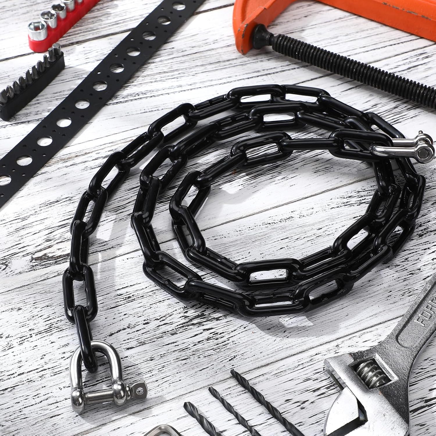 MorningRo PVC Coated Boat Anchor Chain 1/4 Inch x 4ft/ 5ft/ 6ft/ 7ft Anchor Chain for Boats with Stainless Steel Shackle Boat Safety for Kayak