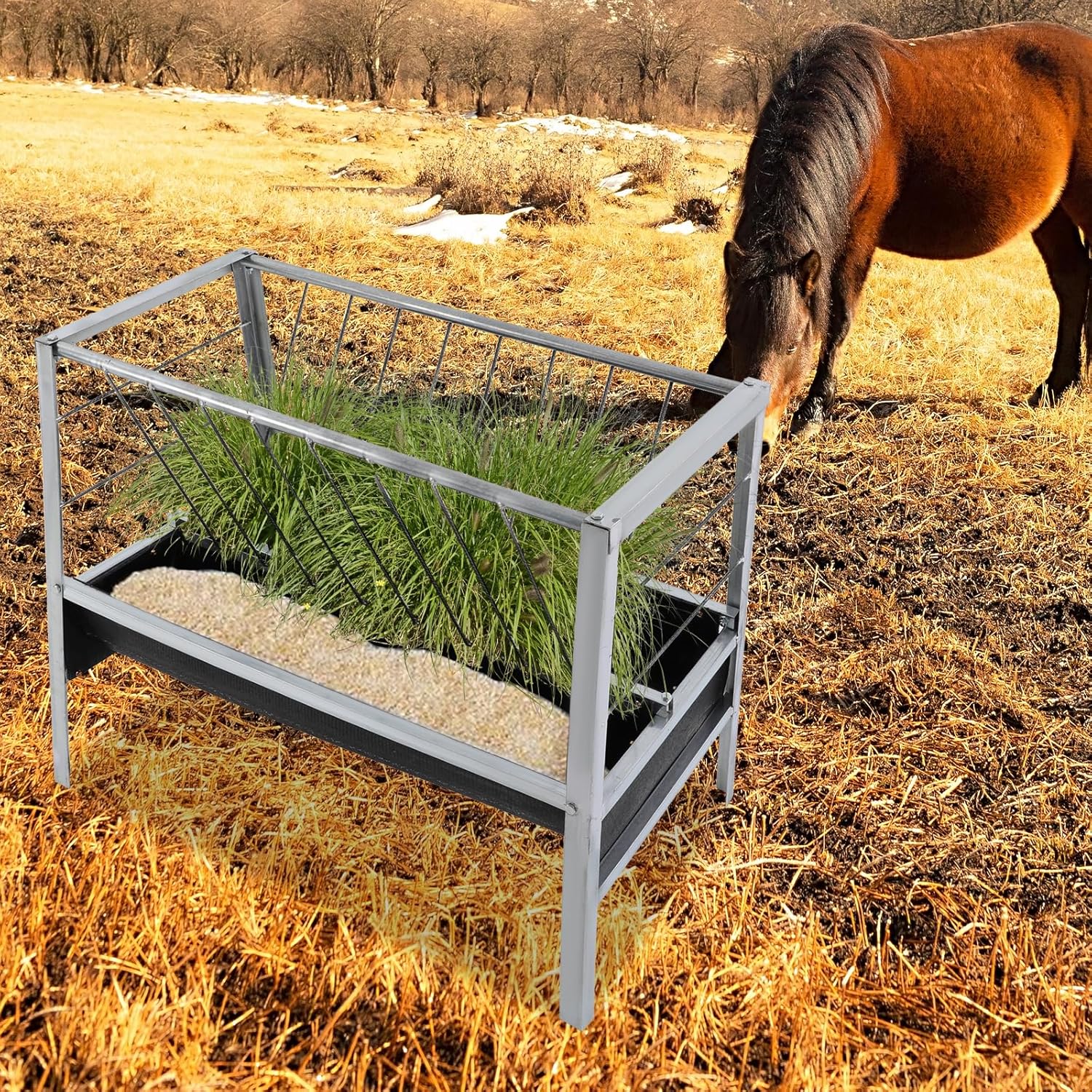 Large Capacity Feed Trough, 40" Long Livestock Hay Feeder Heavy Duty 2-in-1 Pasture Hay Feeder Heavy Duty Steel for Sheep Farms Sheds