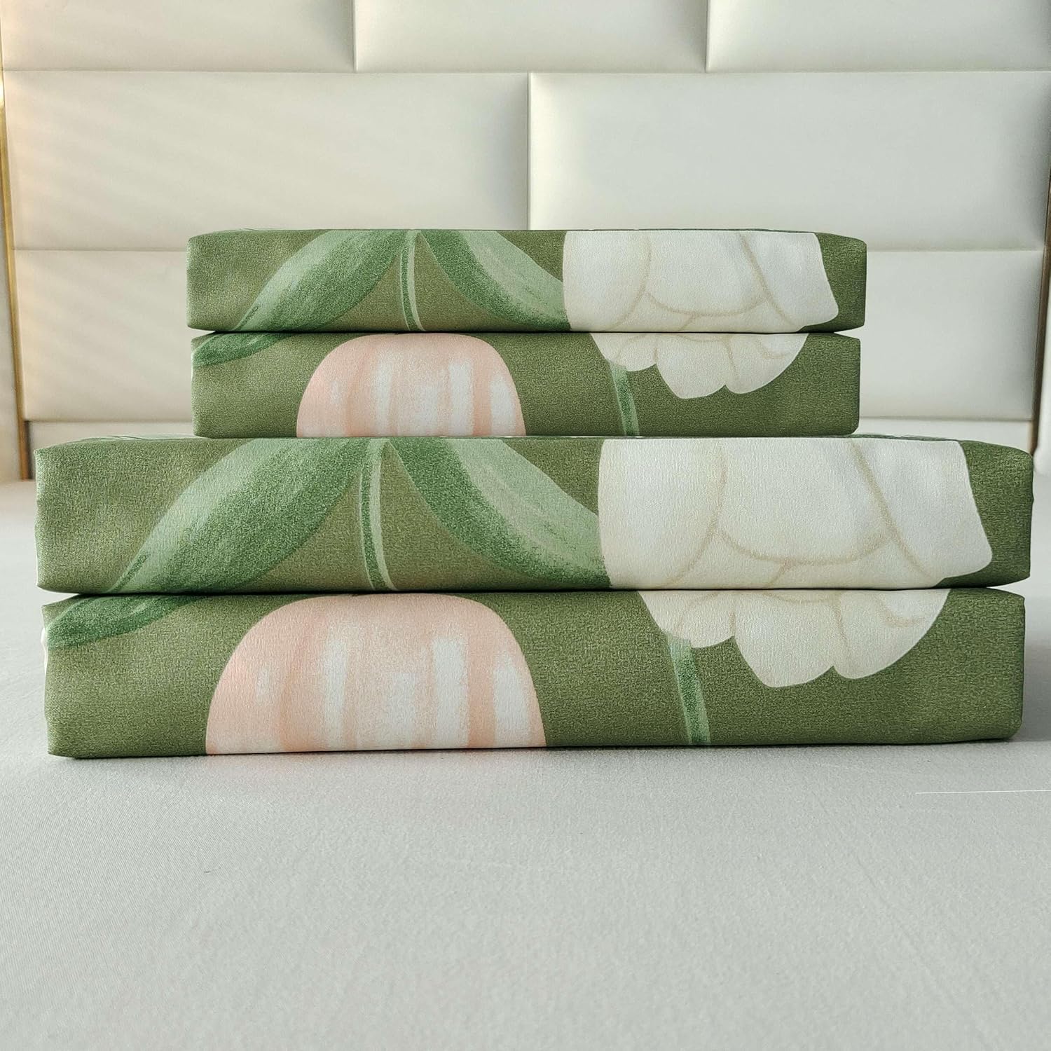 SDIII 4PCS Rabbit and Green Floral Sheets Set Full, Soft Microfiber Full Size Floral Sheets Set, Vintage Botanical Bed Sheet Flower Green - Image 9