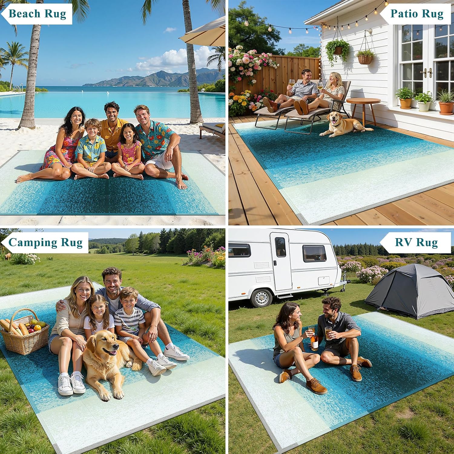  Waterproof Outdoor Rug 6x9, Green Striped Patio Mat thumbnail