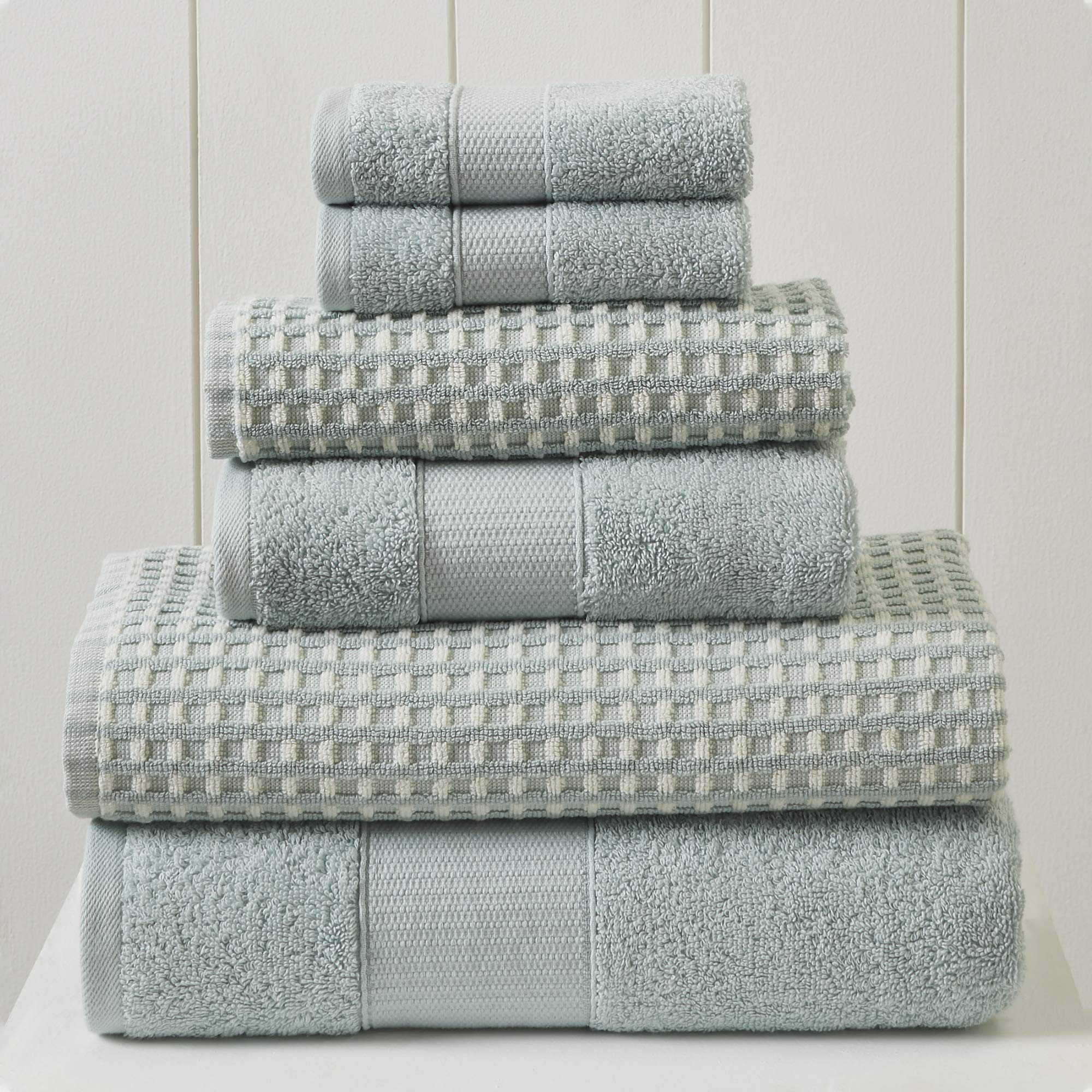 Amrapur Overseas 6-Piece Yarn Dyed Cobblestone Jacquard Towel Set Misty Blue