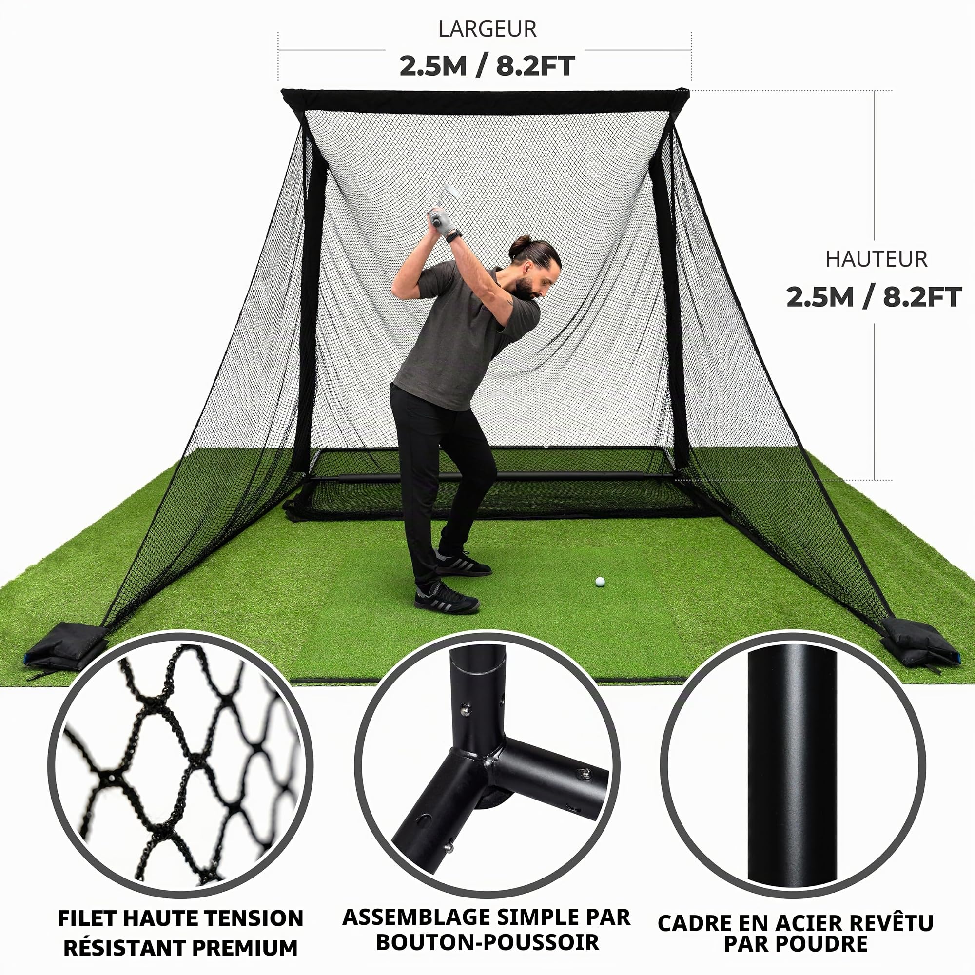 SimSpace Unisex Adult Tri Turf Multifunctional Golf Hitting Mat for Driving and Chipping Practice - Green, 64 cm x 40 cm