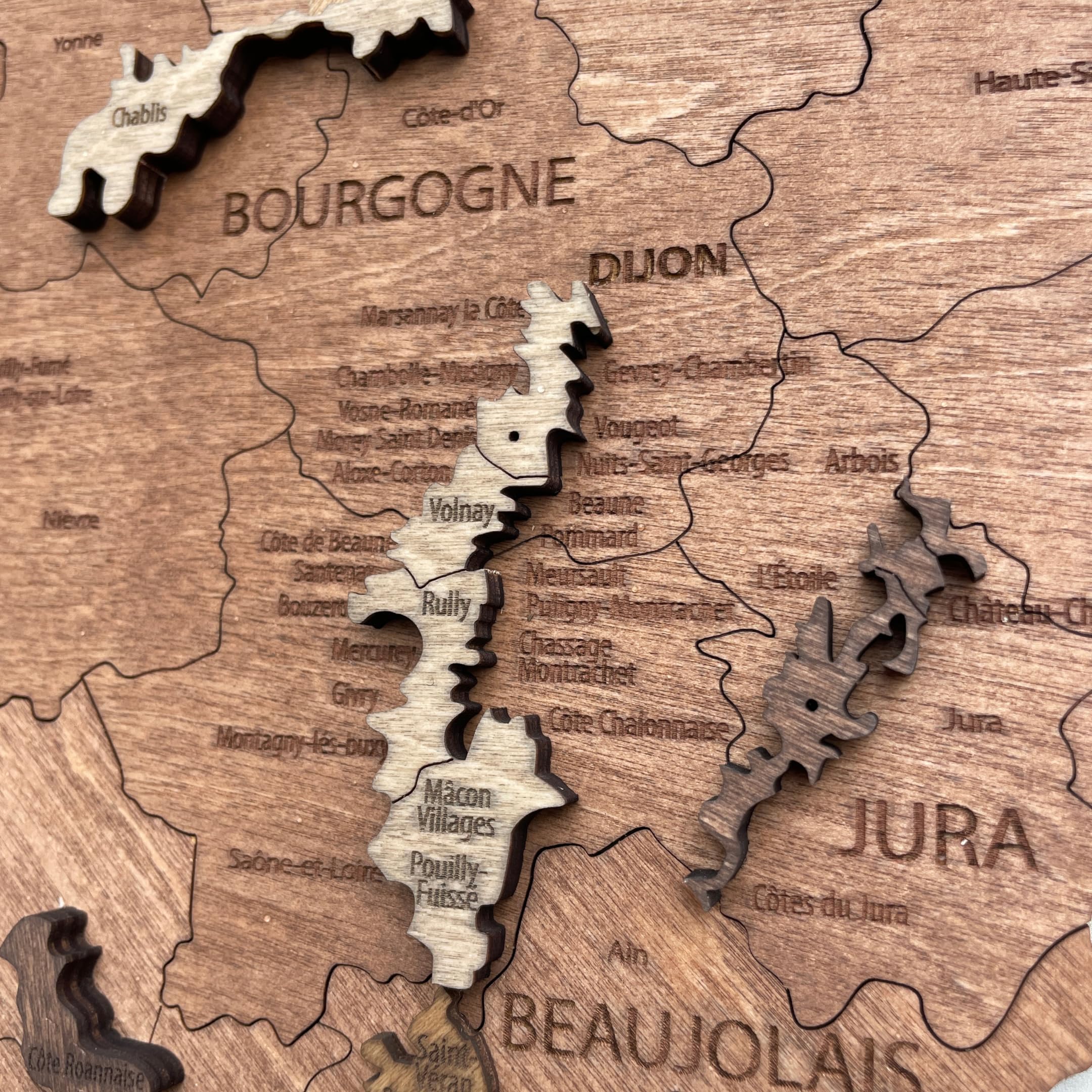 Creatifwood Carte des vins de France et des régions viticoles en bois décoration murale - effet 3D unique